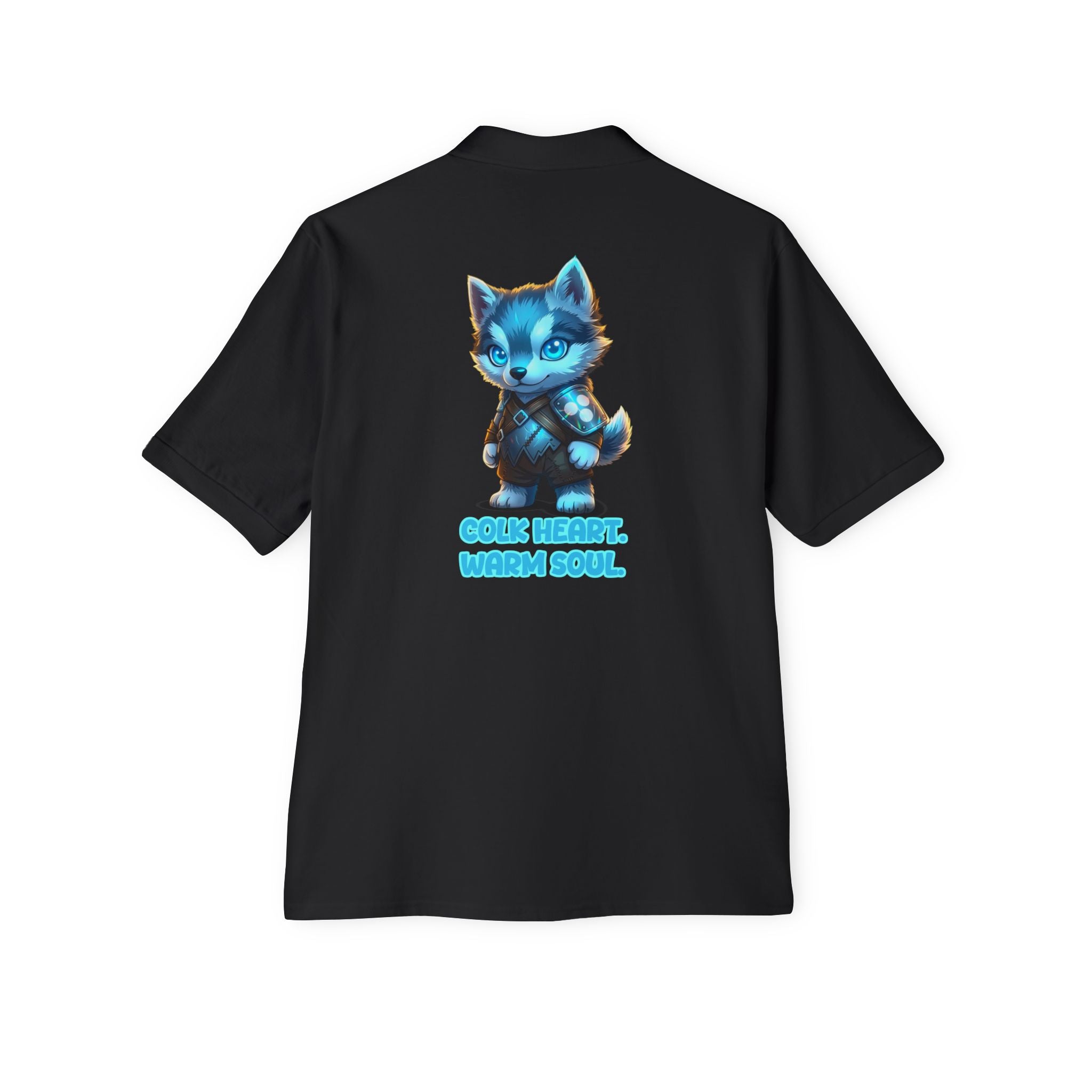 Men's Polo — 'Cold Heart, Warm Soul' Blue Cat Graphic