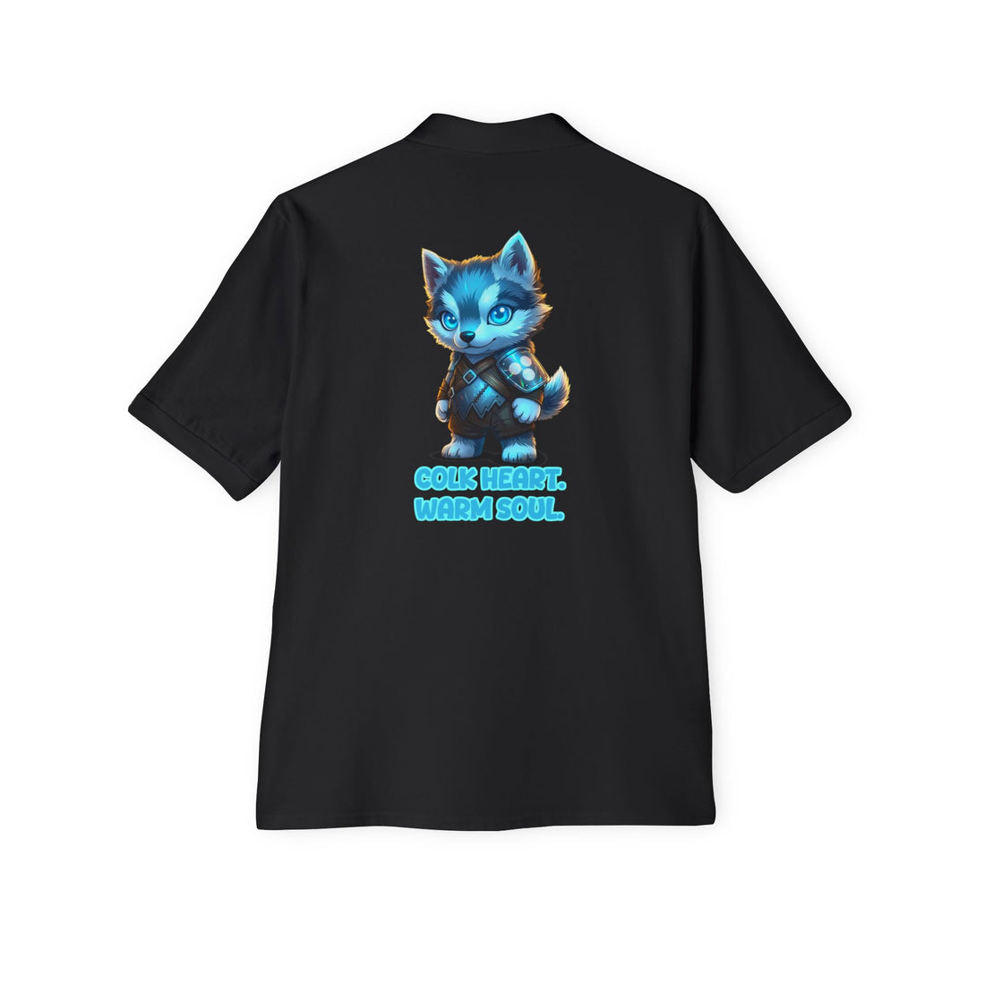 Men's Polo — 'Cold Heart, Warm Soul' Blue Cat Graphic