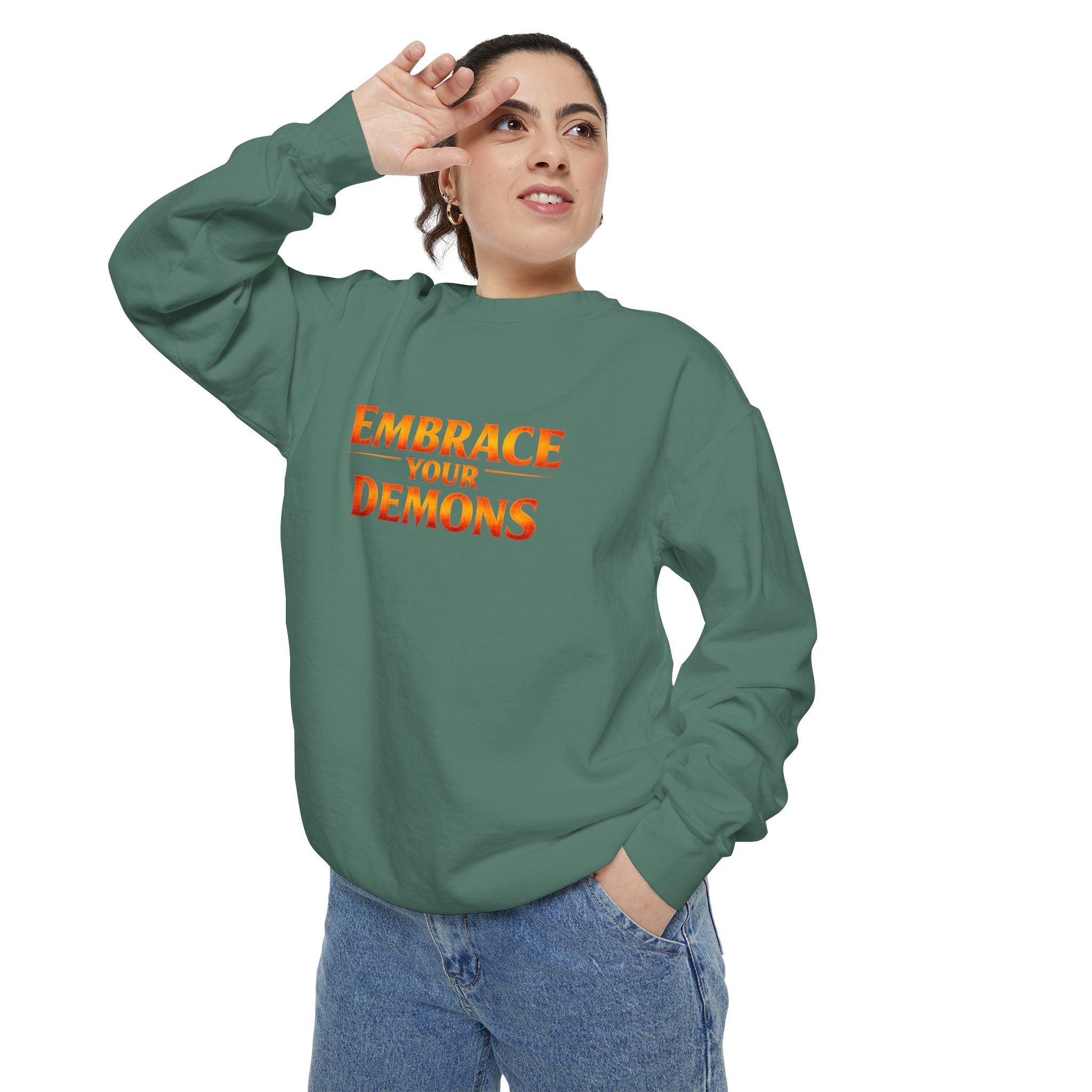 Embrace Your Demons Sweatshirt — Angel Warrior Graphic Crewneck