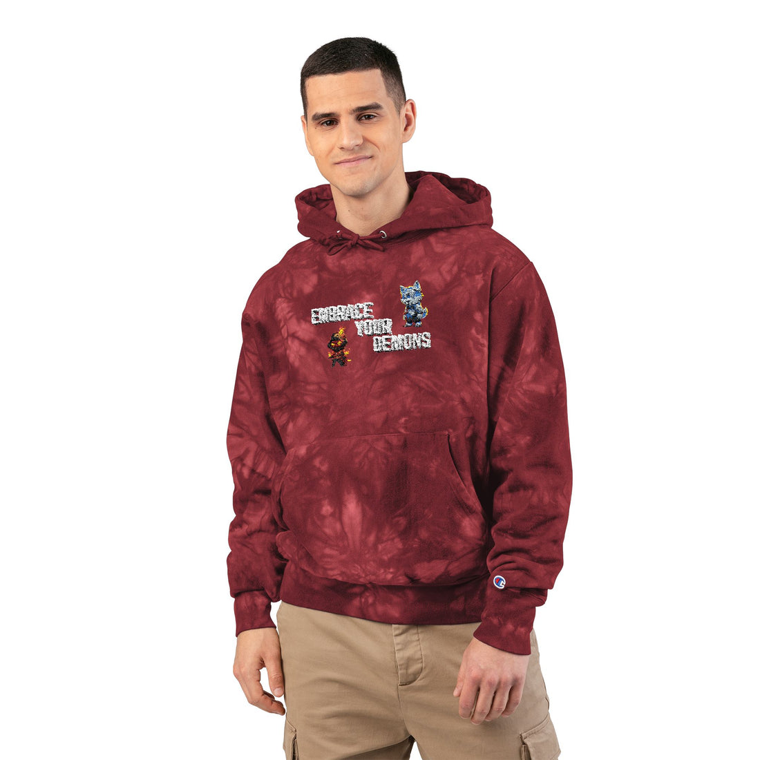 Tie-Dye Embroidered Hoodie — "Embrace Your Dreams" Champion Style