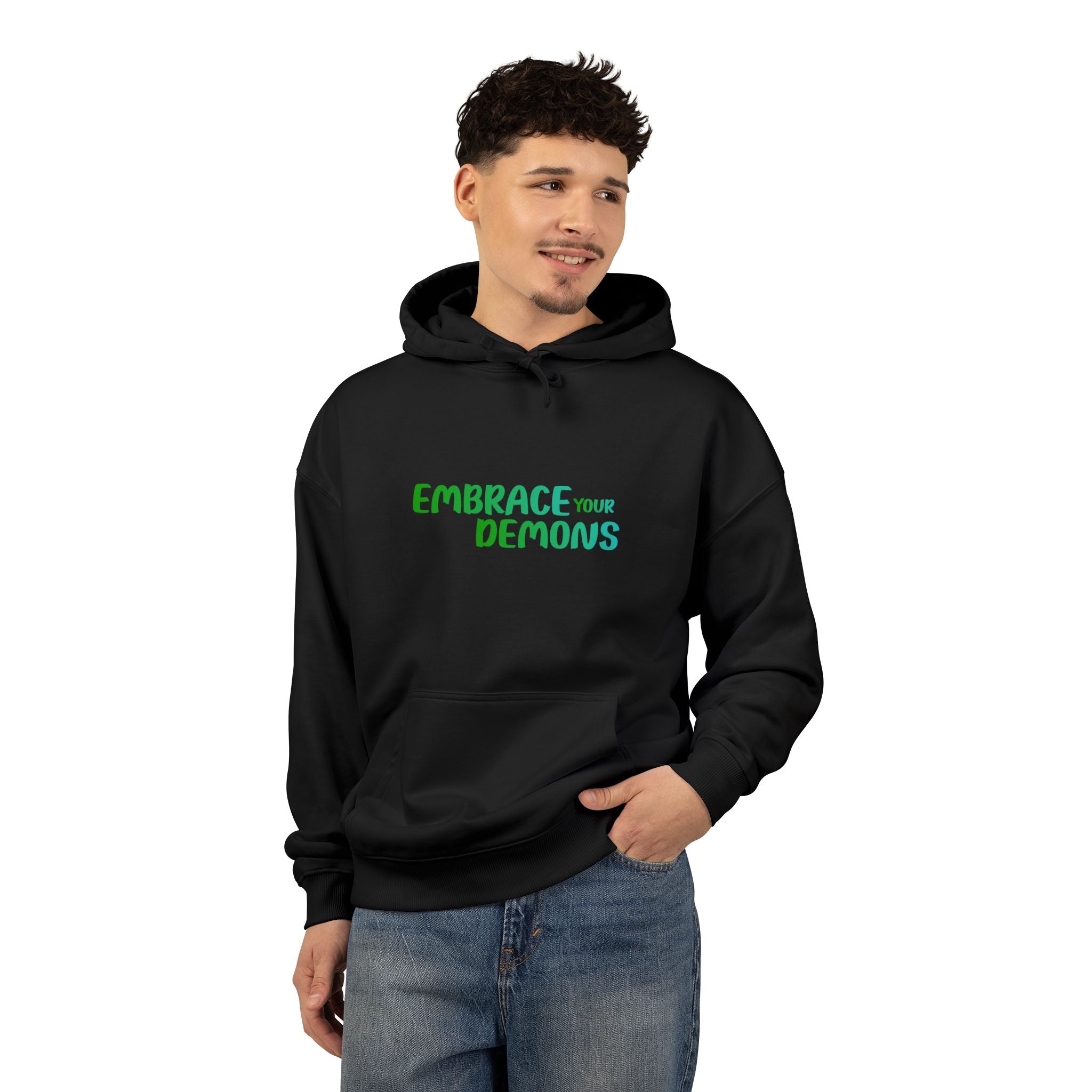 Embrace Your Demons Hoodie — Green Forest Creature Graphic Hoodie