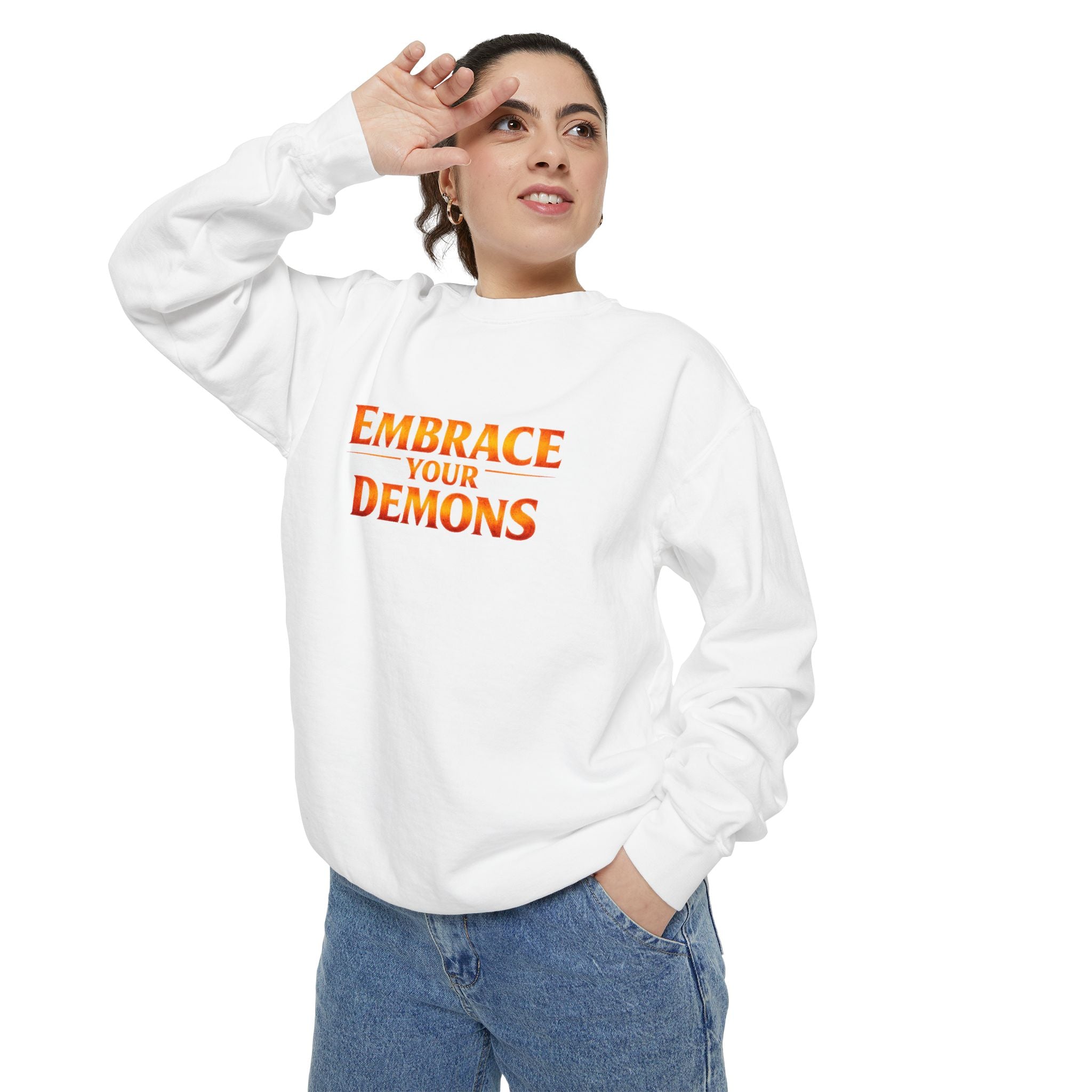 Embrace Your Demons Sweatshirt — Angel Warrior Graphic Crewneck