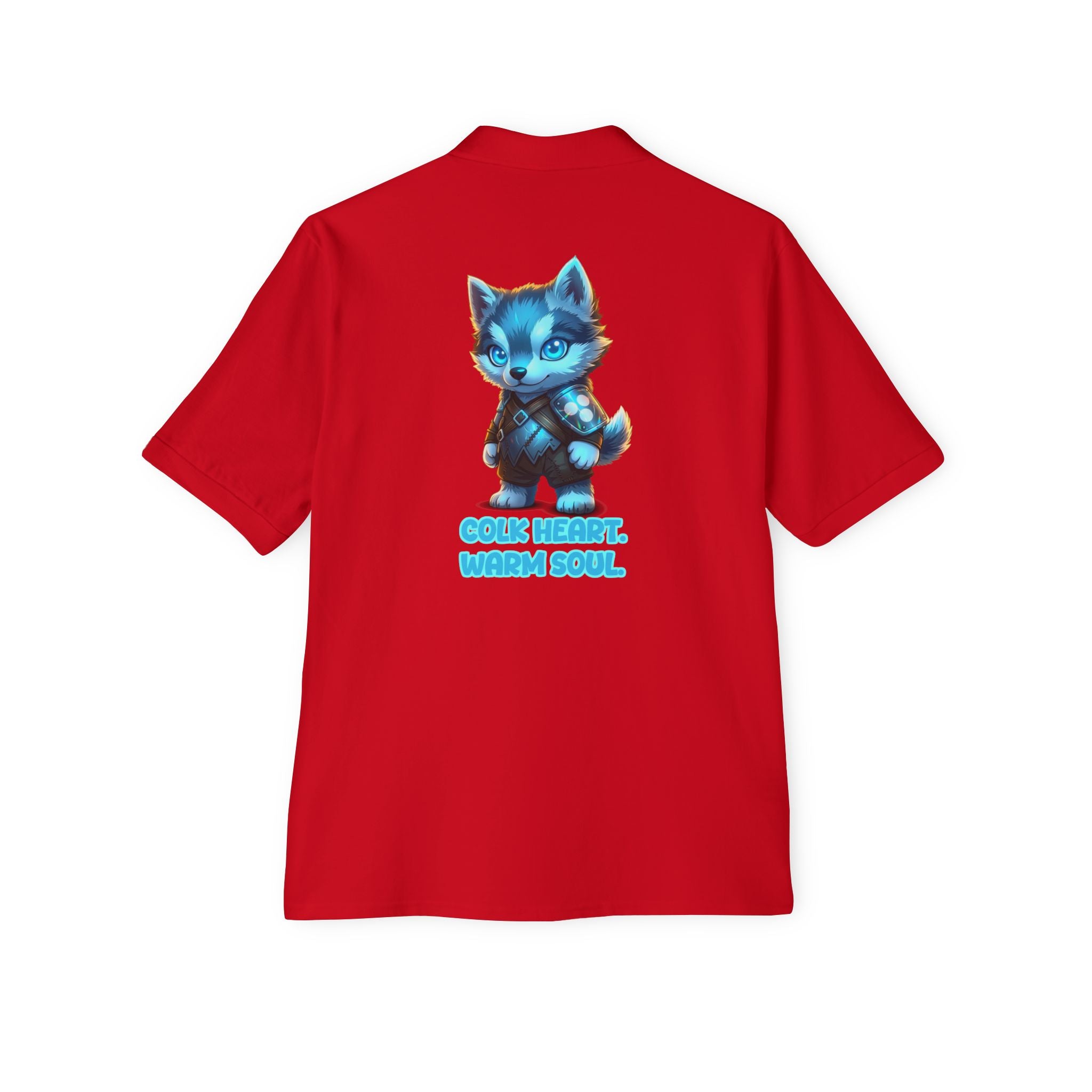 Men's Polo — 'Cold Heart, Warm Soul' Blue Cat Graphic