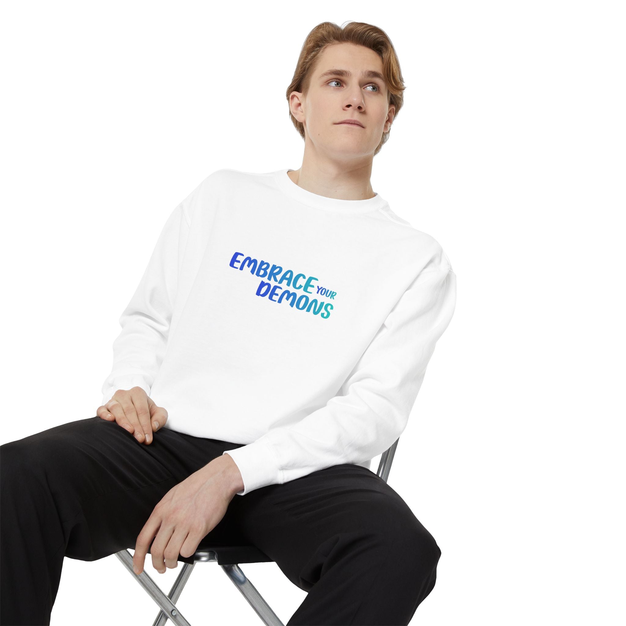 Embrace Your Demons Sweatshirt — "Cold Heart, Warm Soul" Cat Graphic Sweatshirt