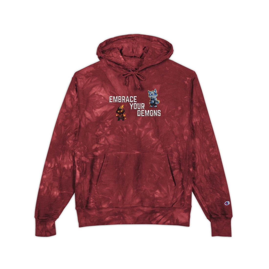 Tie-Dye Embroidered Hoodie — "Embrace Your Dreams" Champion Style