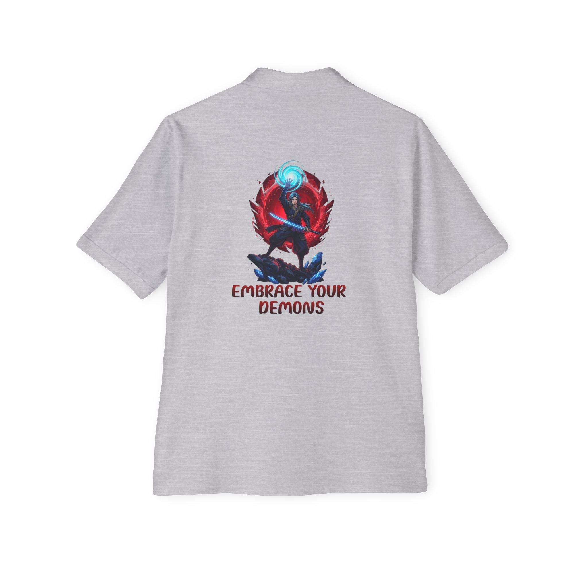 Embrace Your Demons Men's Polo — Graphic Spiritual/Kawaii Demon Back Print