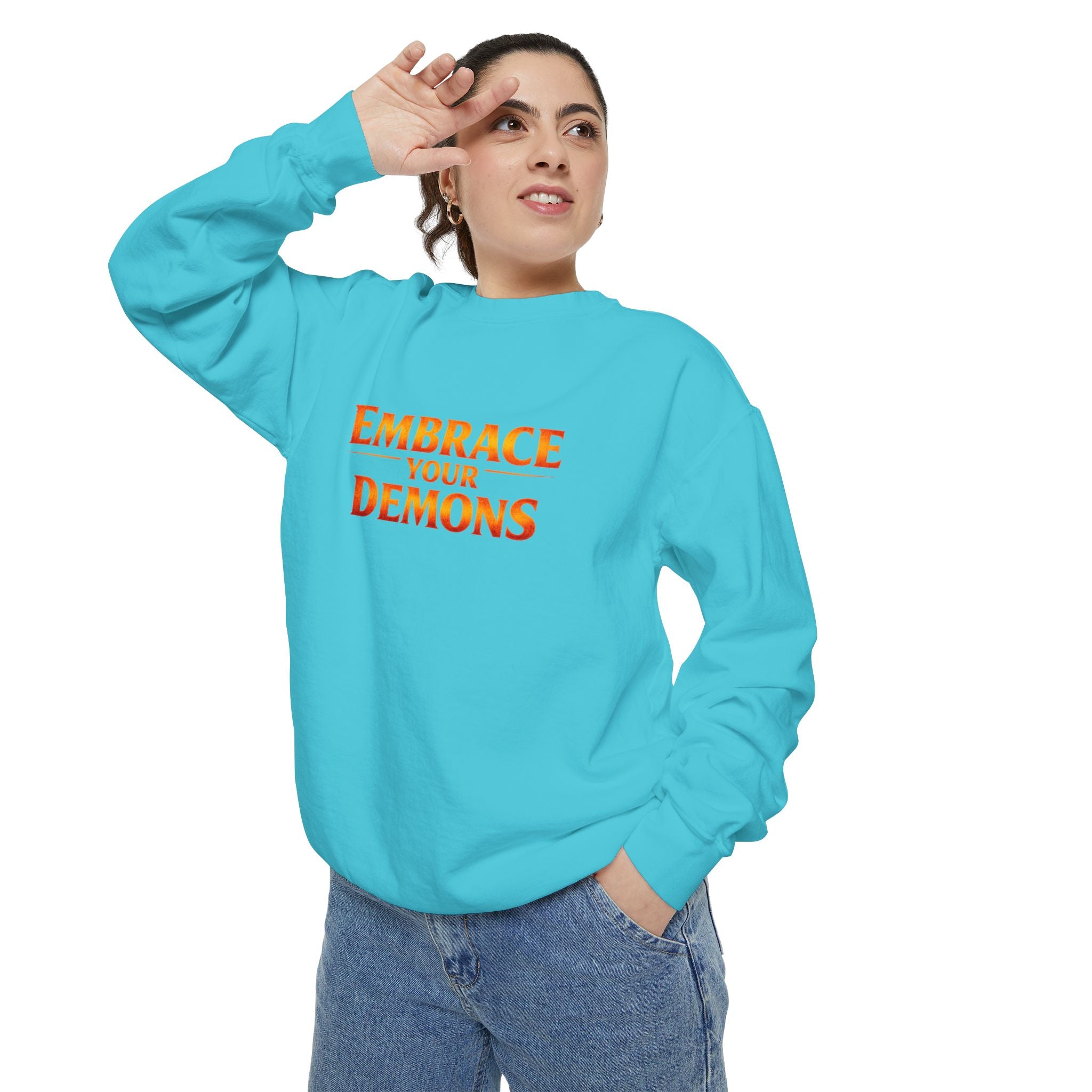 Embrace Your Demons Sweatshirt — Angel Warrior Graphic Crewneck