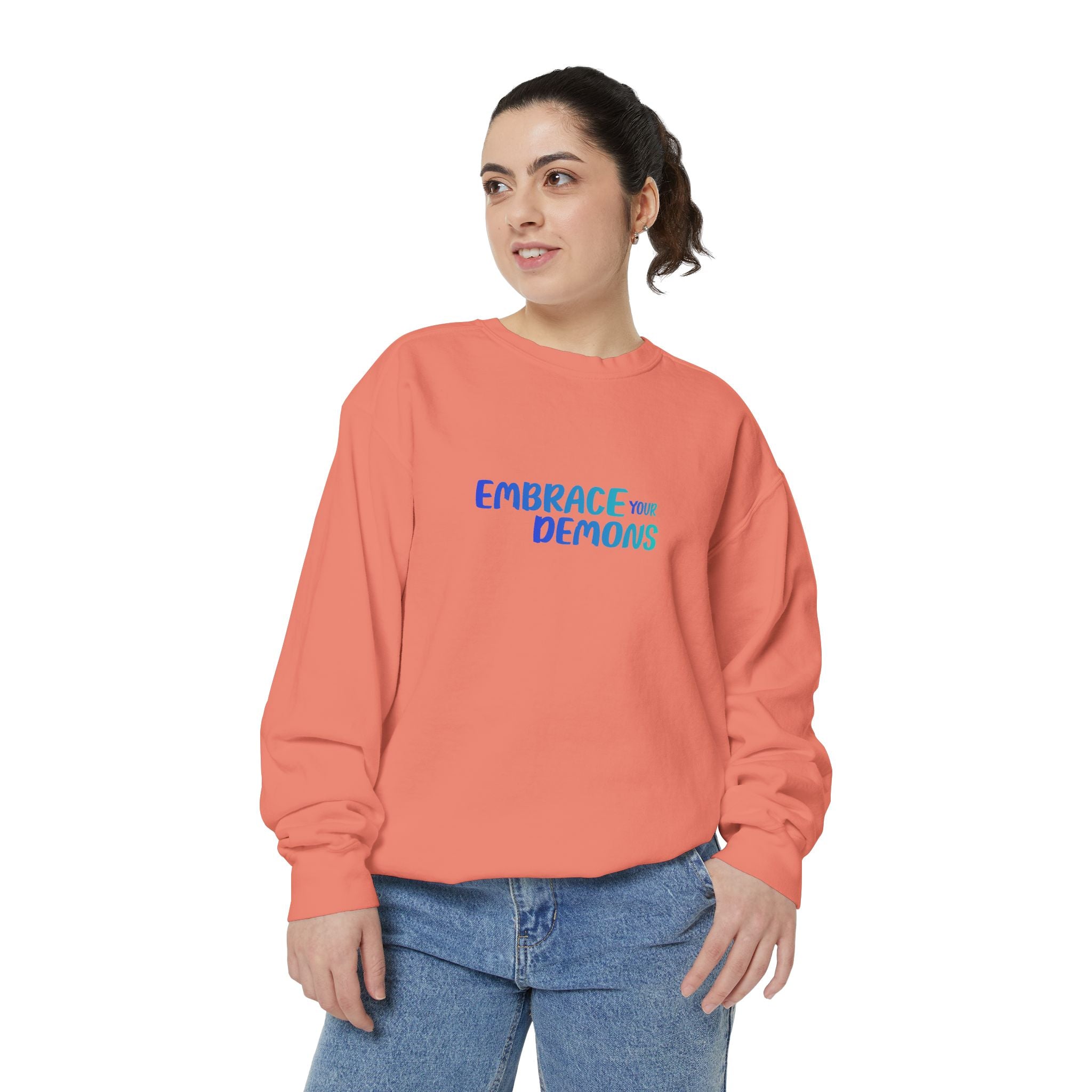Embrace Your Demons Sweatshirt — "Cold Heart, Warm Soul" Cat Graphic Sweatshirt