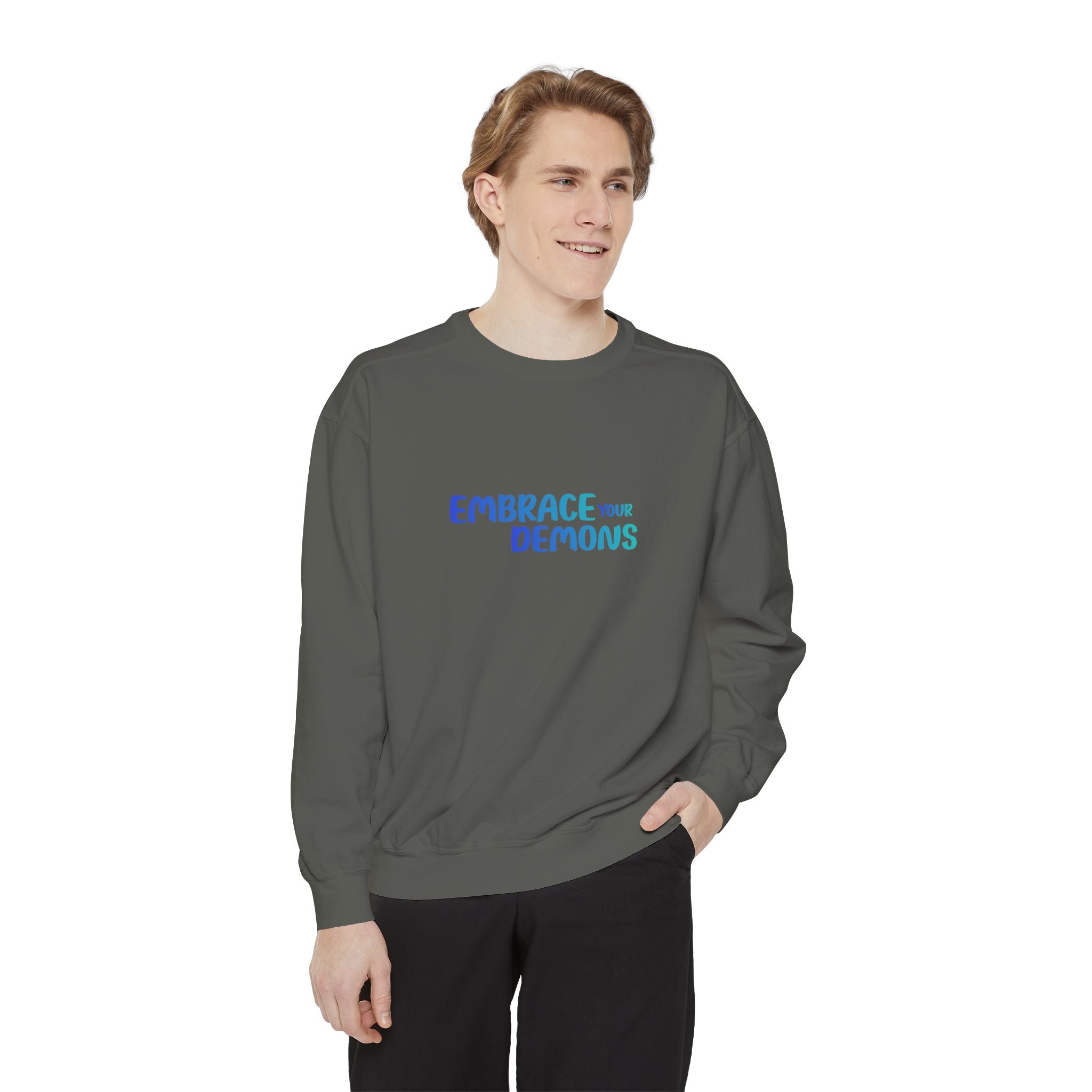 Embrace Your Demons Sweatshirt — "Cold Heart, Warm Soul" Cat Graphic Sweatshirt