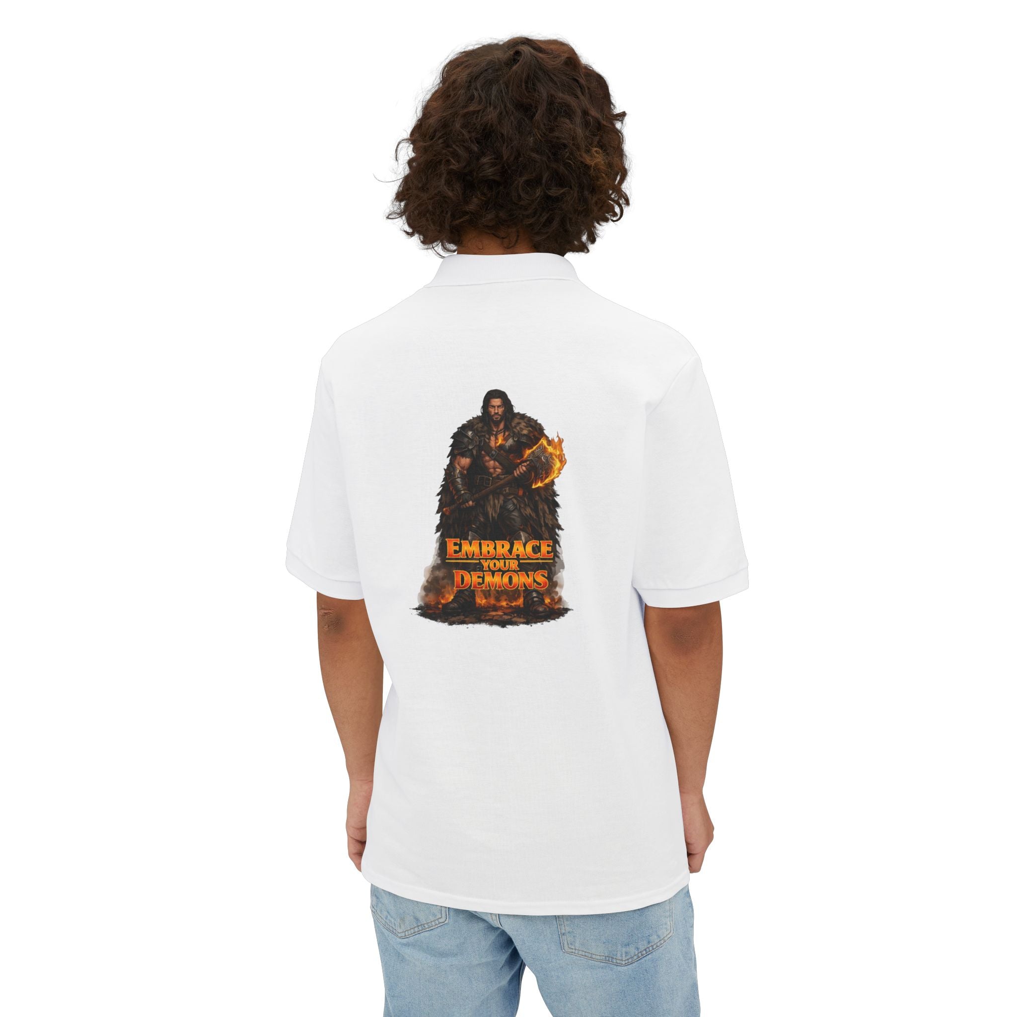 Men's Polo — 'Embrace The Demons' Graphic Chest & Back Print