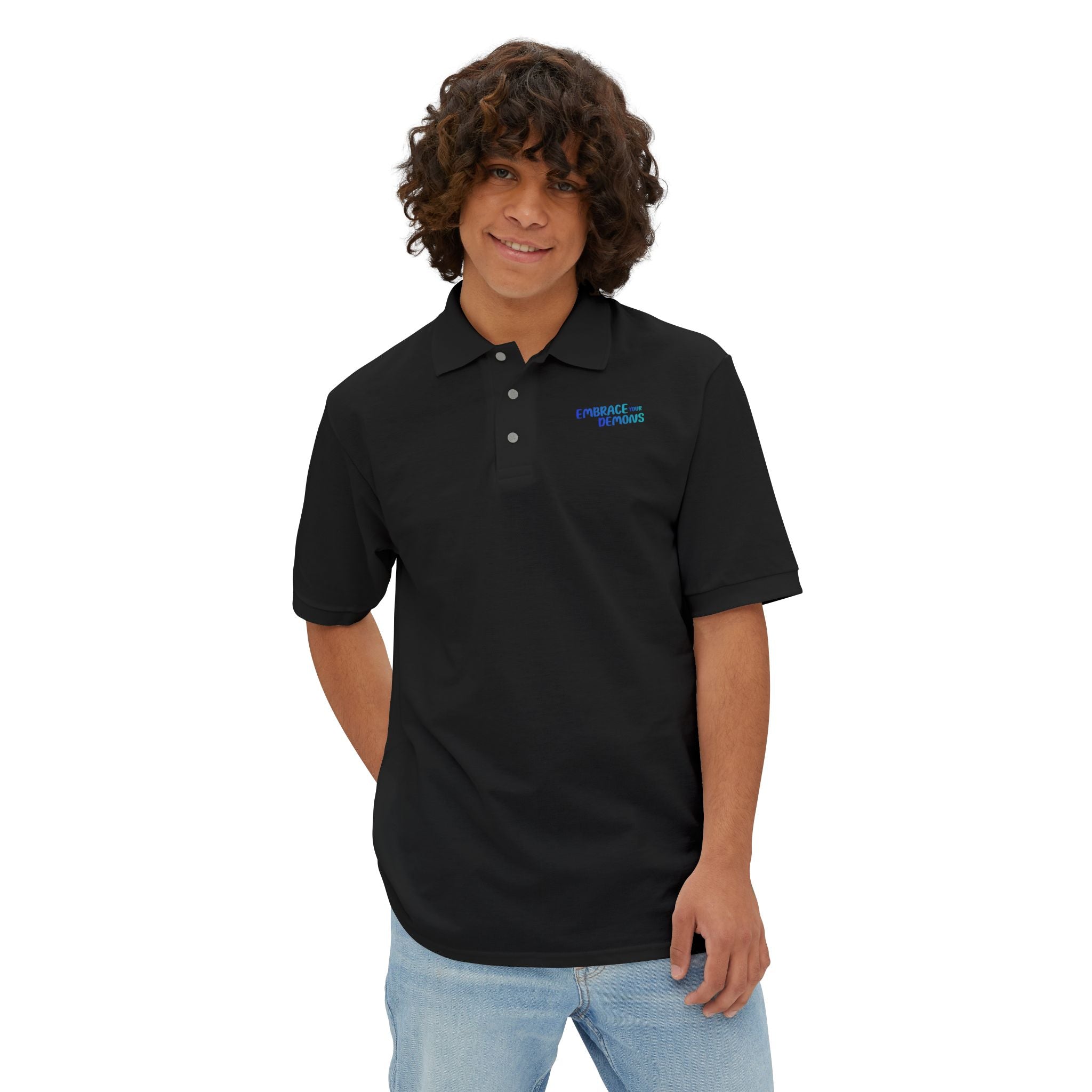Men's Polo — 'Cold Heart, Warm Soul' Blue Cat Graphic