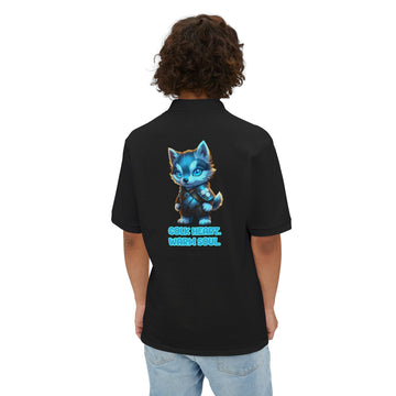 Men's Polo — 'Cold Heart, Warm Soul' Blue Cat Graphic