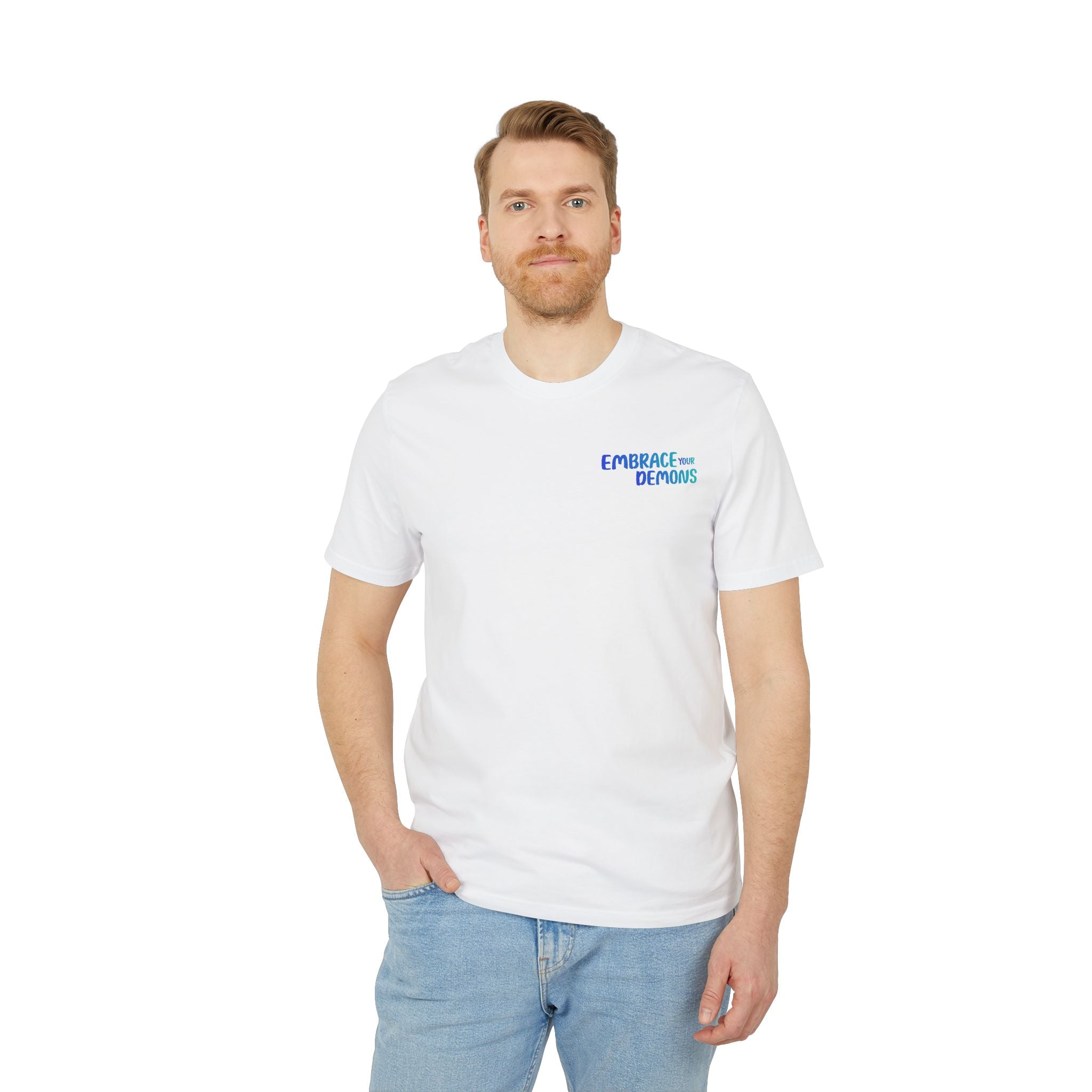 T-Shirt — Embrace the Demons Graphic Tee (Blue Rope Swing Illustration)