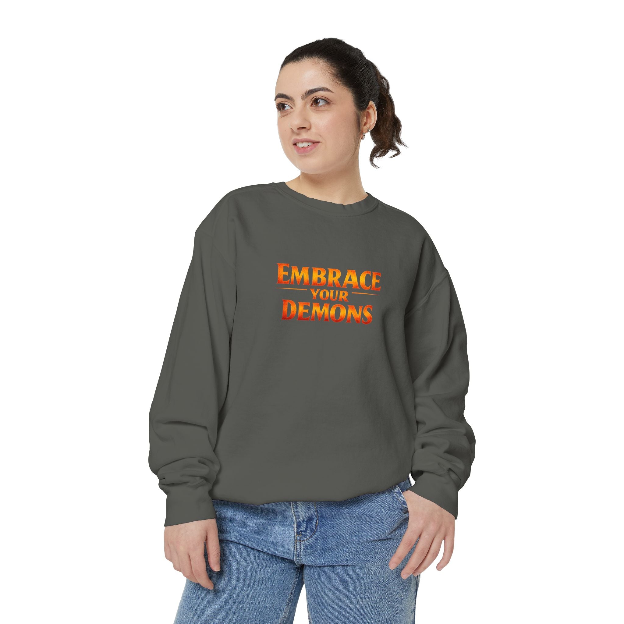 Embrace Your Demons Sweatshirt — Angel Warrior Graphic Crewneck