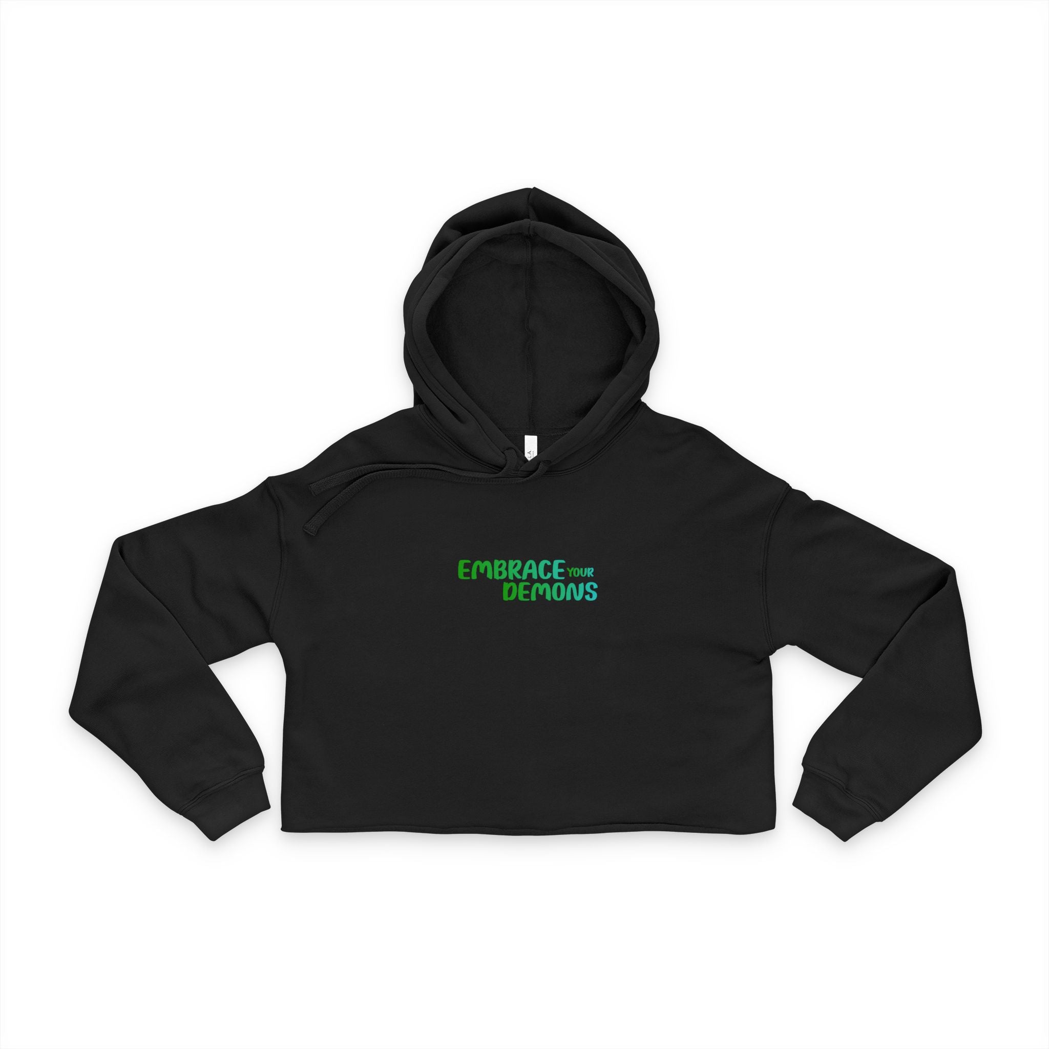 Cropped Hoodie "Embrace the Demons" Green Demon Graphic