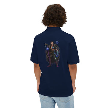 Men's Polo — Dark Fantasy Warrior Graphic (Back) with Small Chest Text