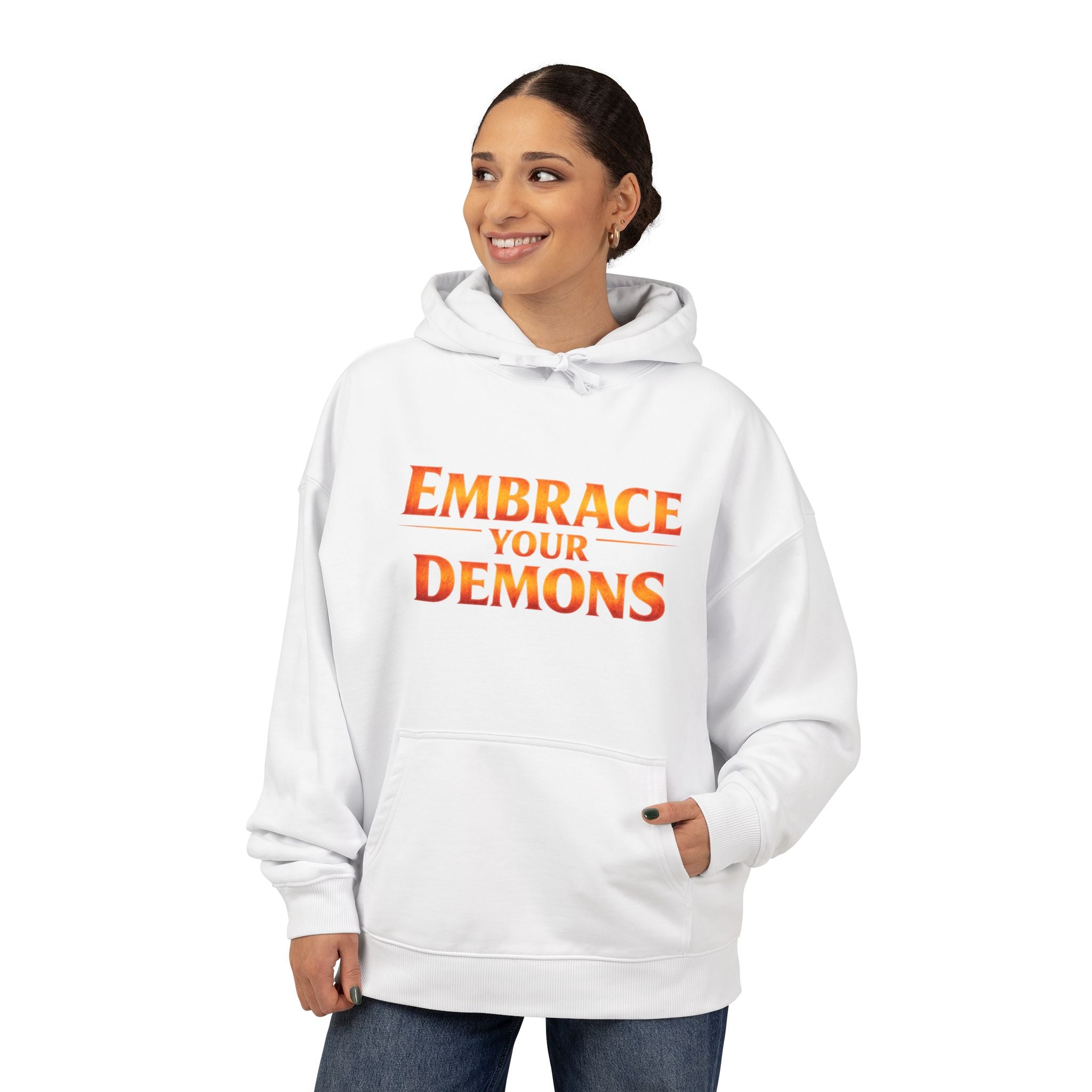 Embrace Your Demons Hoodie — Cute Fiery Demon Graphic Sweatshirt