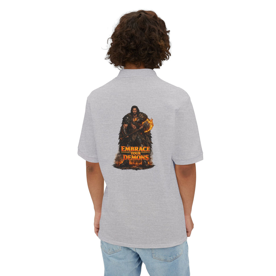 Men's Polo — 'Embrace The Demons' Graphic Chest & Back Print