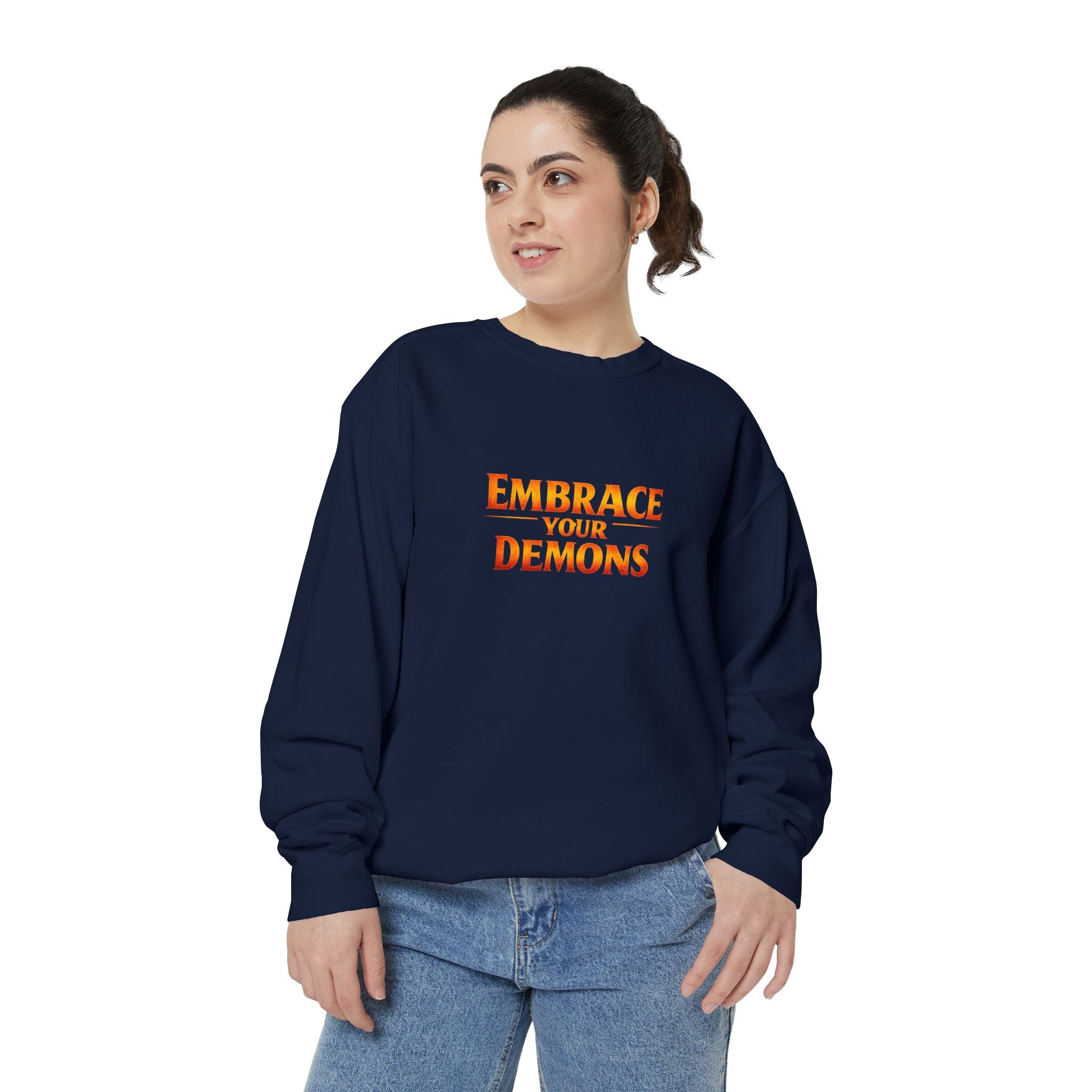 Embrace Your Demons Sweatshirt — Small Flame, Big Courage Graphic Crewneck