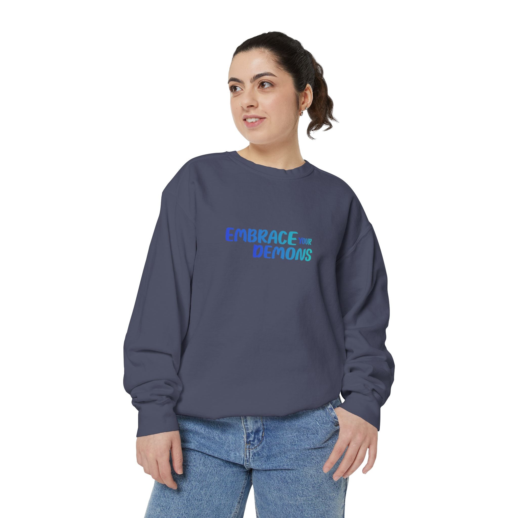 Embrace Your Demons Sweatshirt — "Cold Heart, Warm Soul" Cat Graphic Sweatshirt