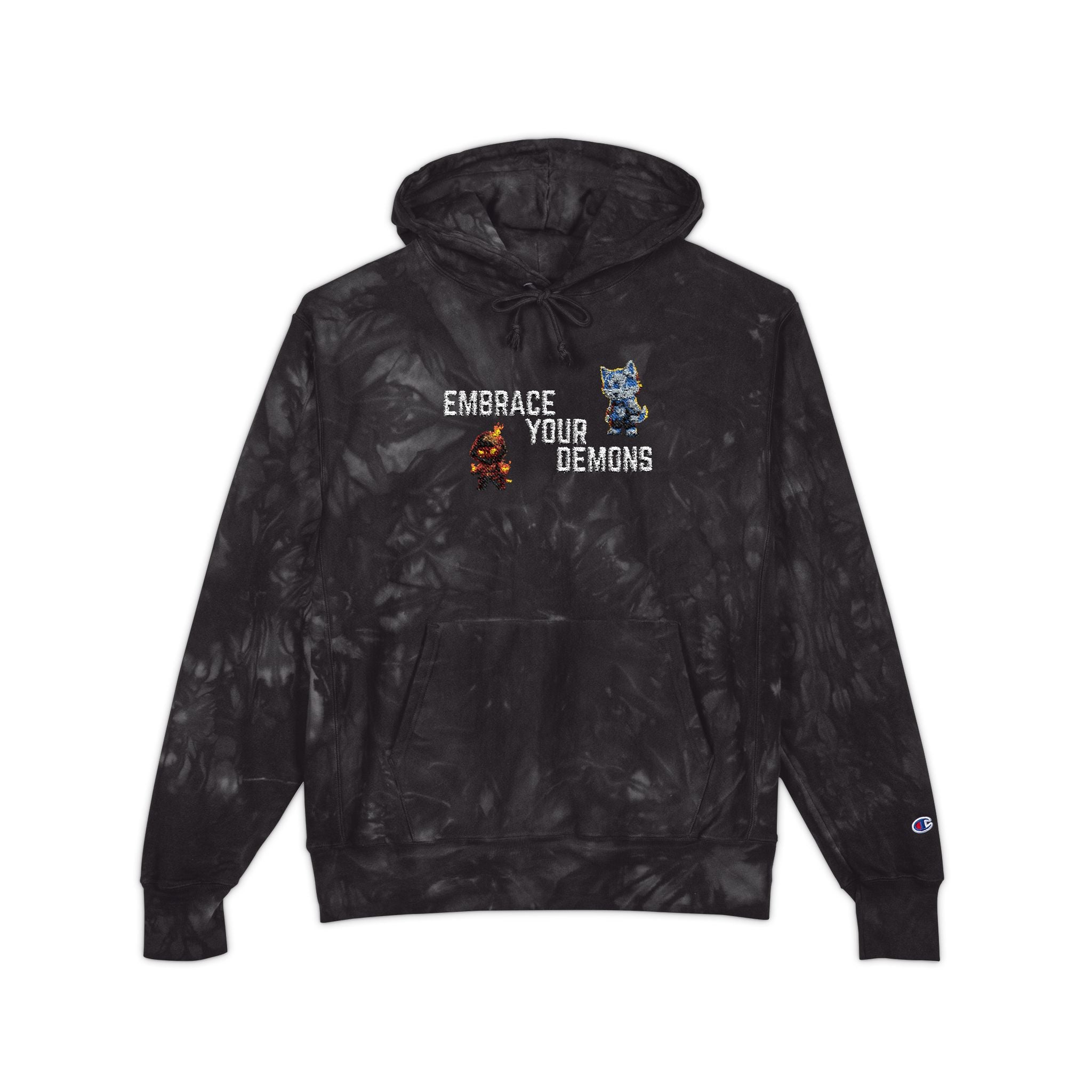 Tie-Dye Embroidered Hoodie — "Embrace Your Dreams" Champion Style