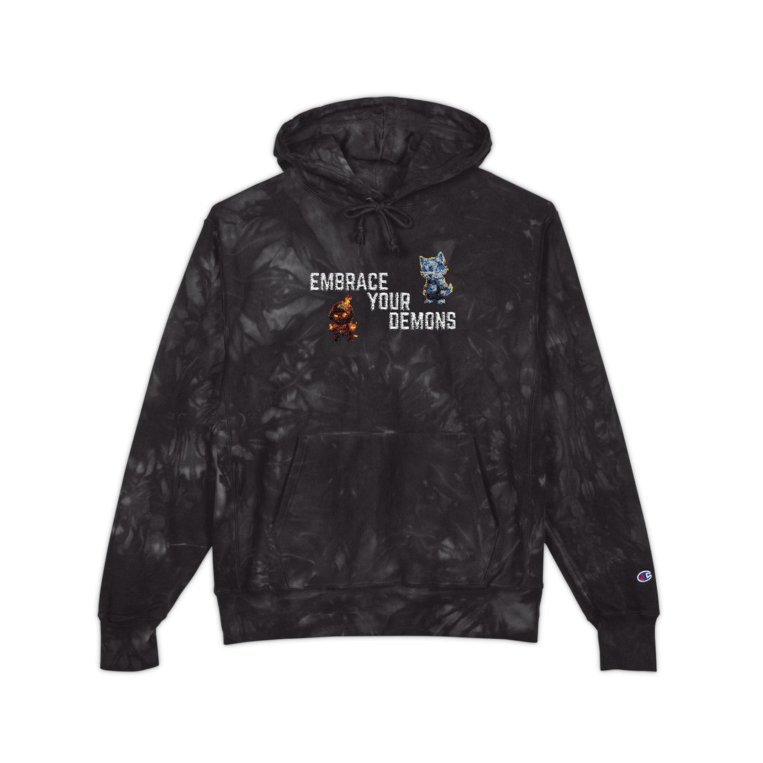 Tie-Dye Embroidered Hoodie — "Embrace Your Dreams" Champion Style