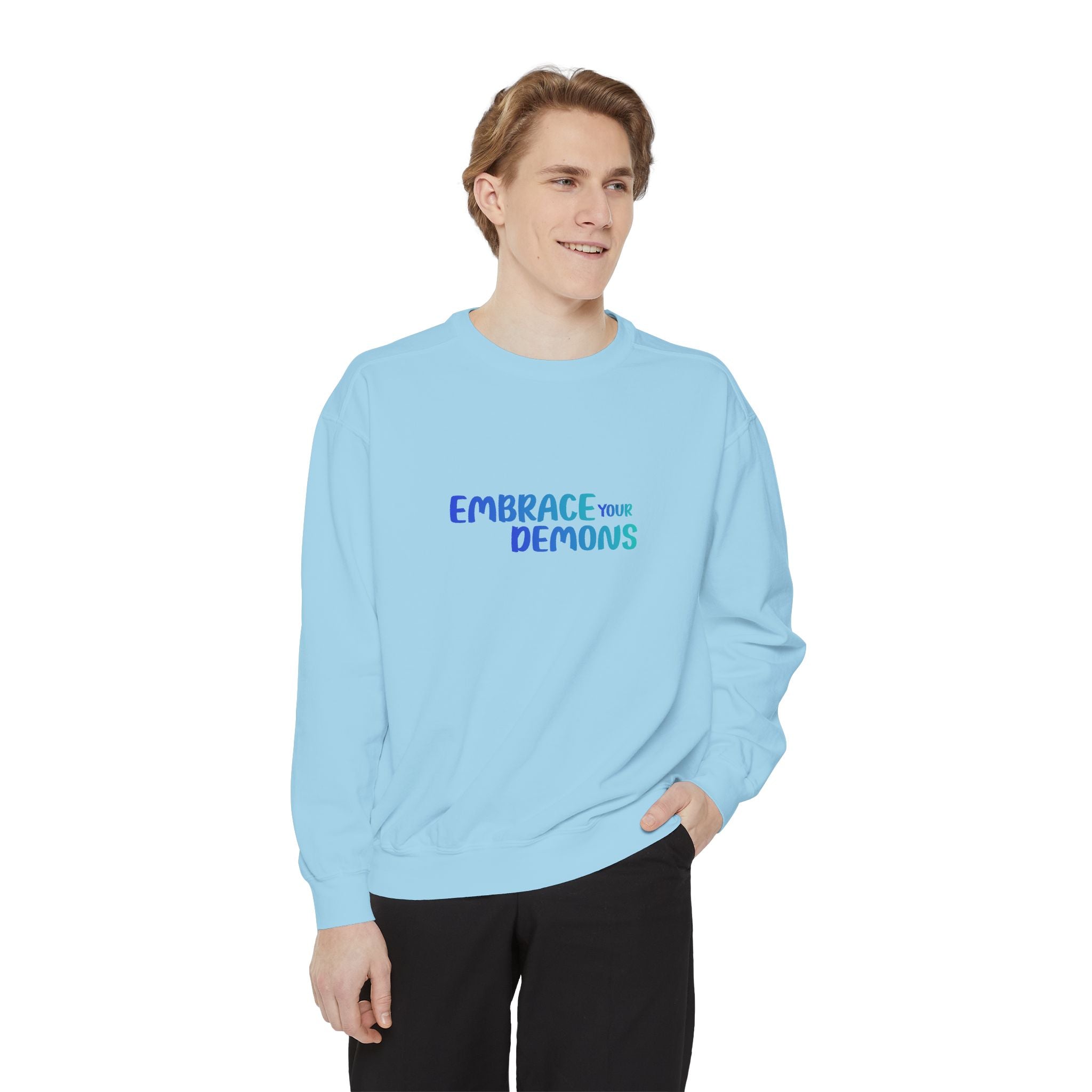 Embrace Your Demons Sweatshirt — "Cold Heart, Warm Soul" Cat Graphic Sweatshirt