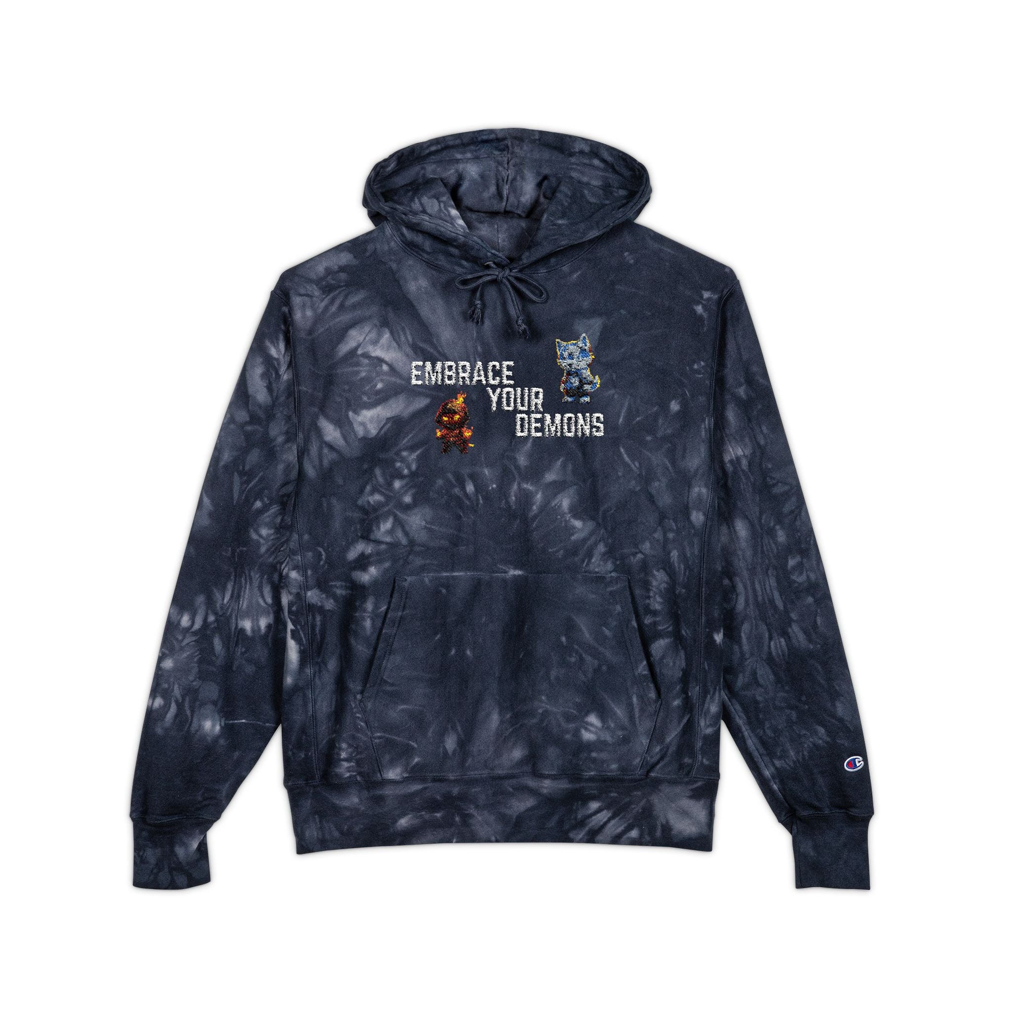 Tie-Dye Embroidered Hoodie — "Embrace Your Dreams" Champion Style