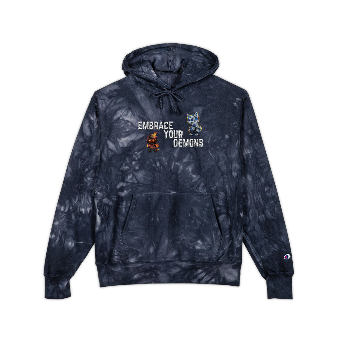 Tie-Dye Embroidered Hoodie — "Embrace Your Dreams" Champion Style