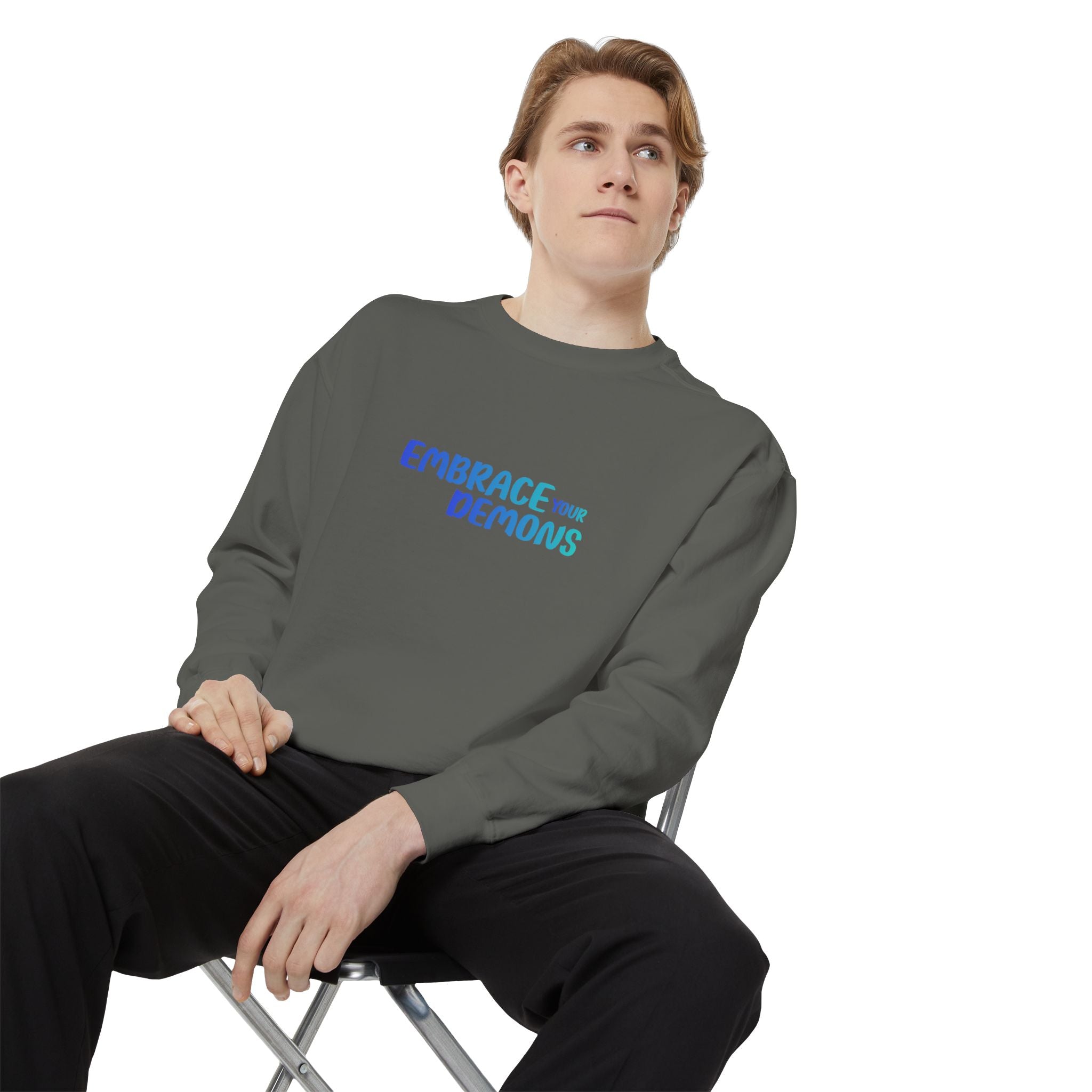 Embrace Your Demons Sweatshirt — "Cold Heart, Warm Soul" Cat Graphic Sweatshirt