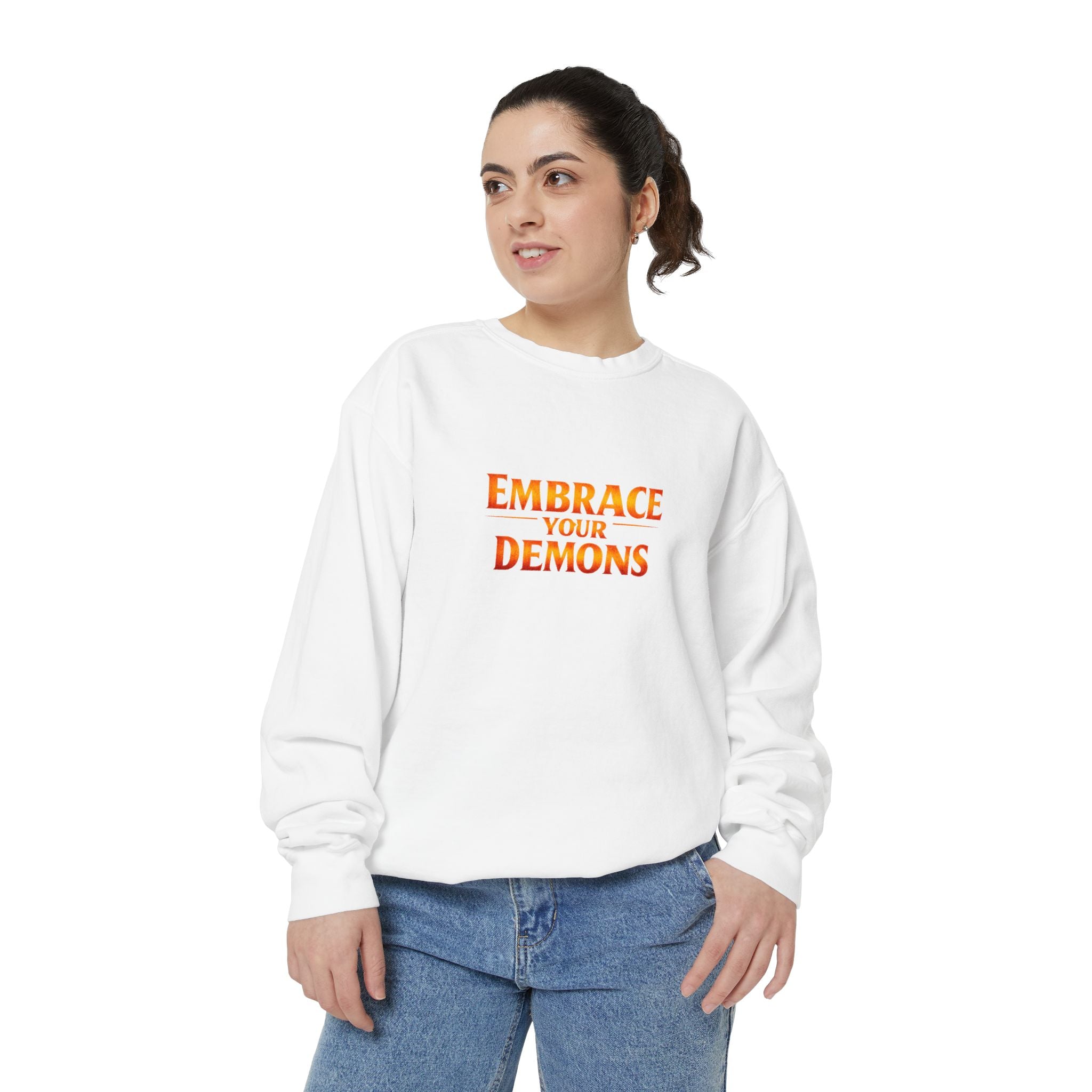 Embrace Your Demons Sweatshirt — Small Flame, Big Courage Graphic Crewneck