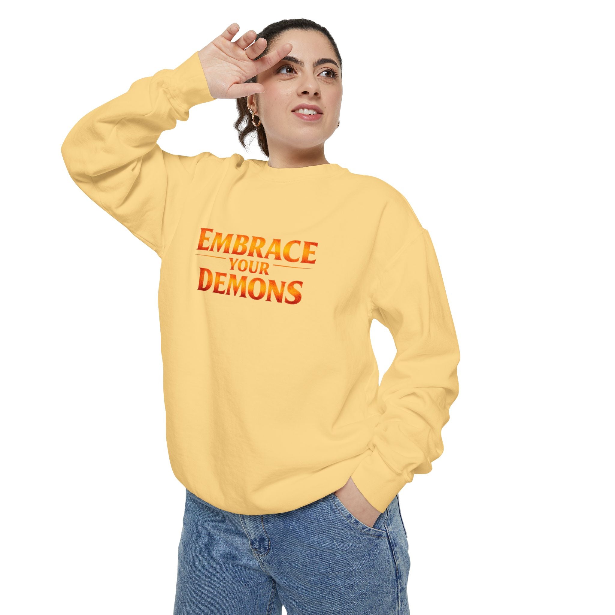 Embrace Your Demons Sweatshirt — Angel Warrior Graphic Crewneck