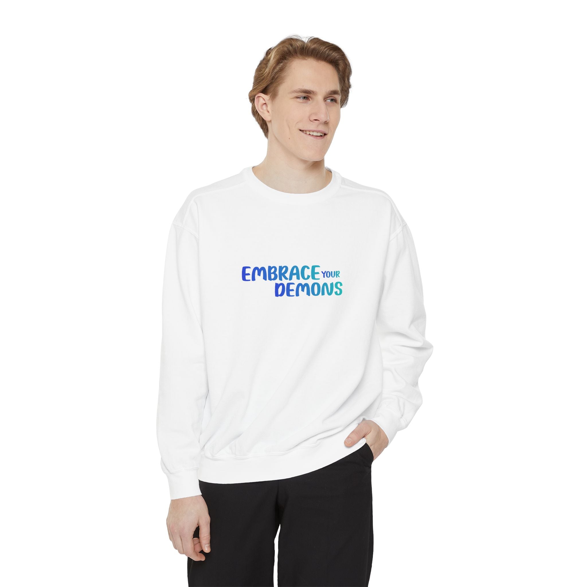 Embrace Your Demons Sweatshirt — "Cold Heart, Warm Soul" Cat Graphic Sweatshirt