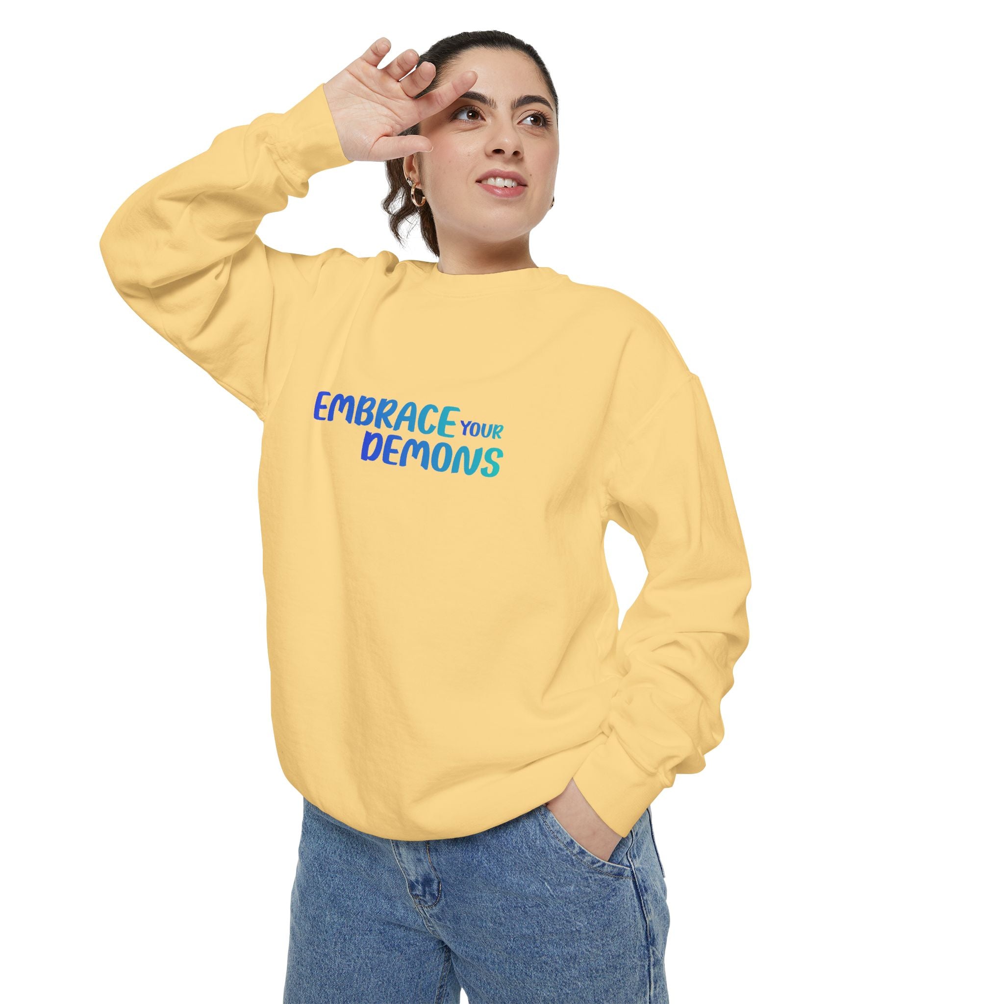 Embrace Your Demons Sweatshirt — "Cold Heart, Warm Soul" Cat Graphic Sweatshirt