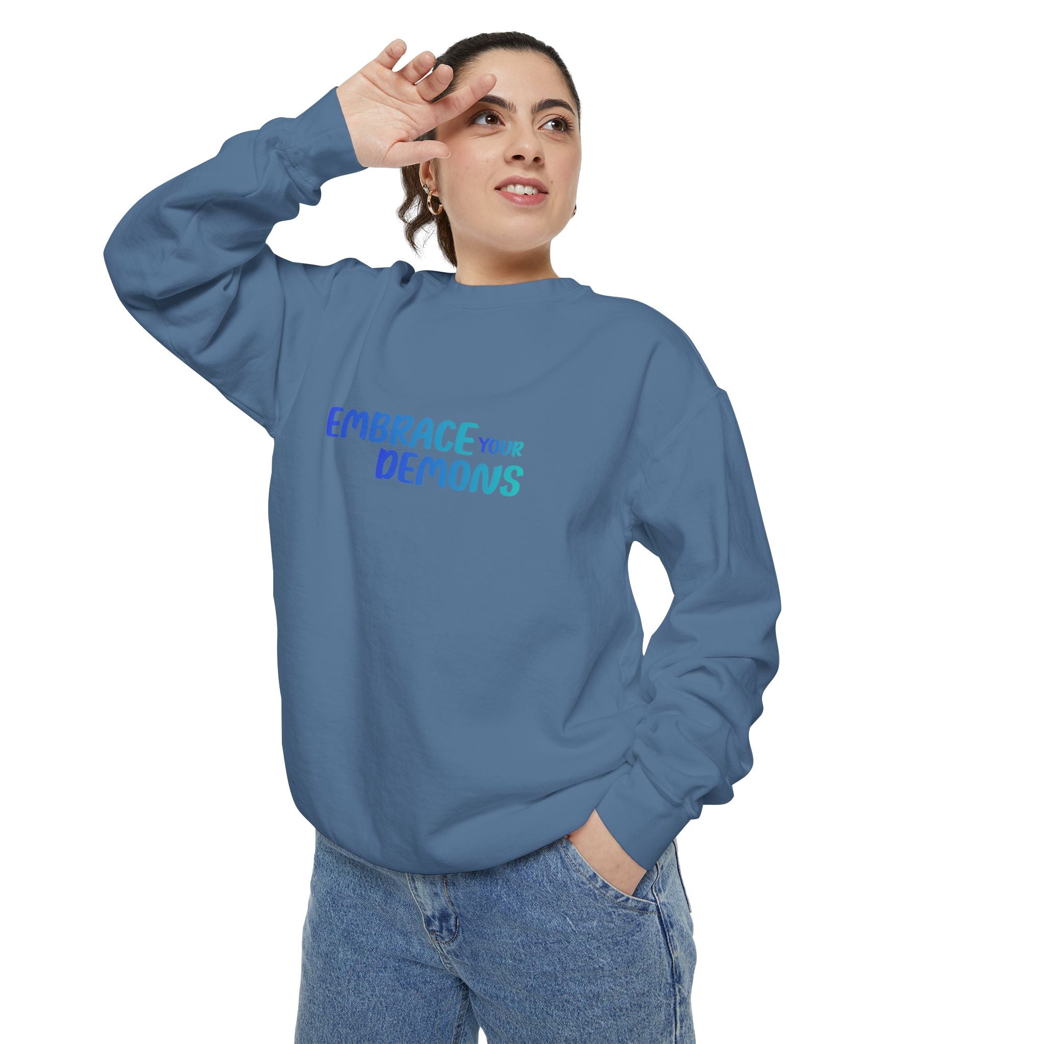 Embrace Your Demons Sweatshirt — "Cold Heart, Warm Soul" Cat Graphic Sweatshirt