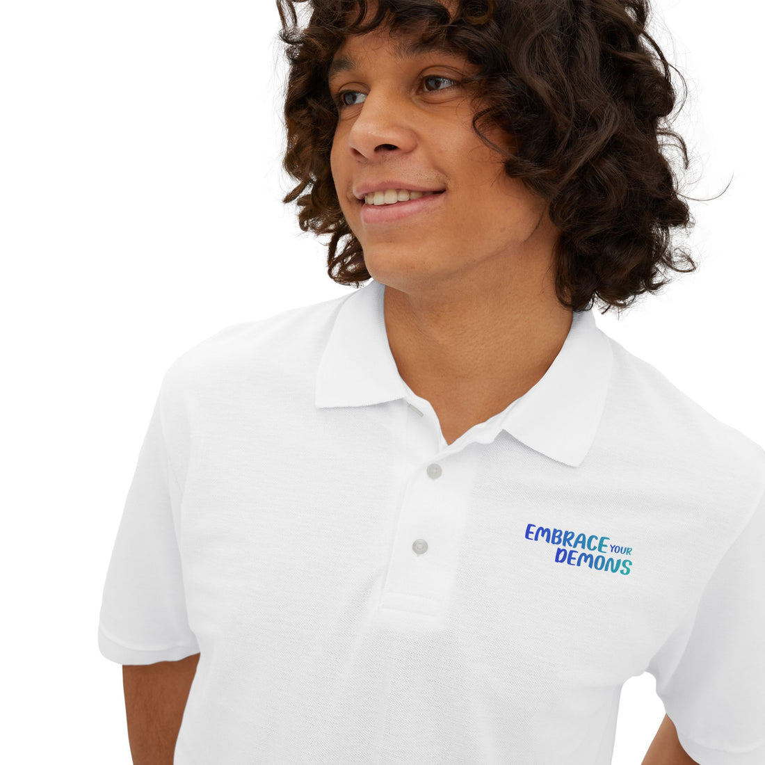 Men's Polo — 'Cold Heart, Warm Soul' Blue Cat Graphic