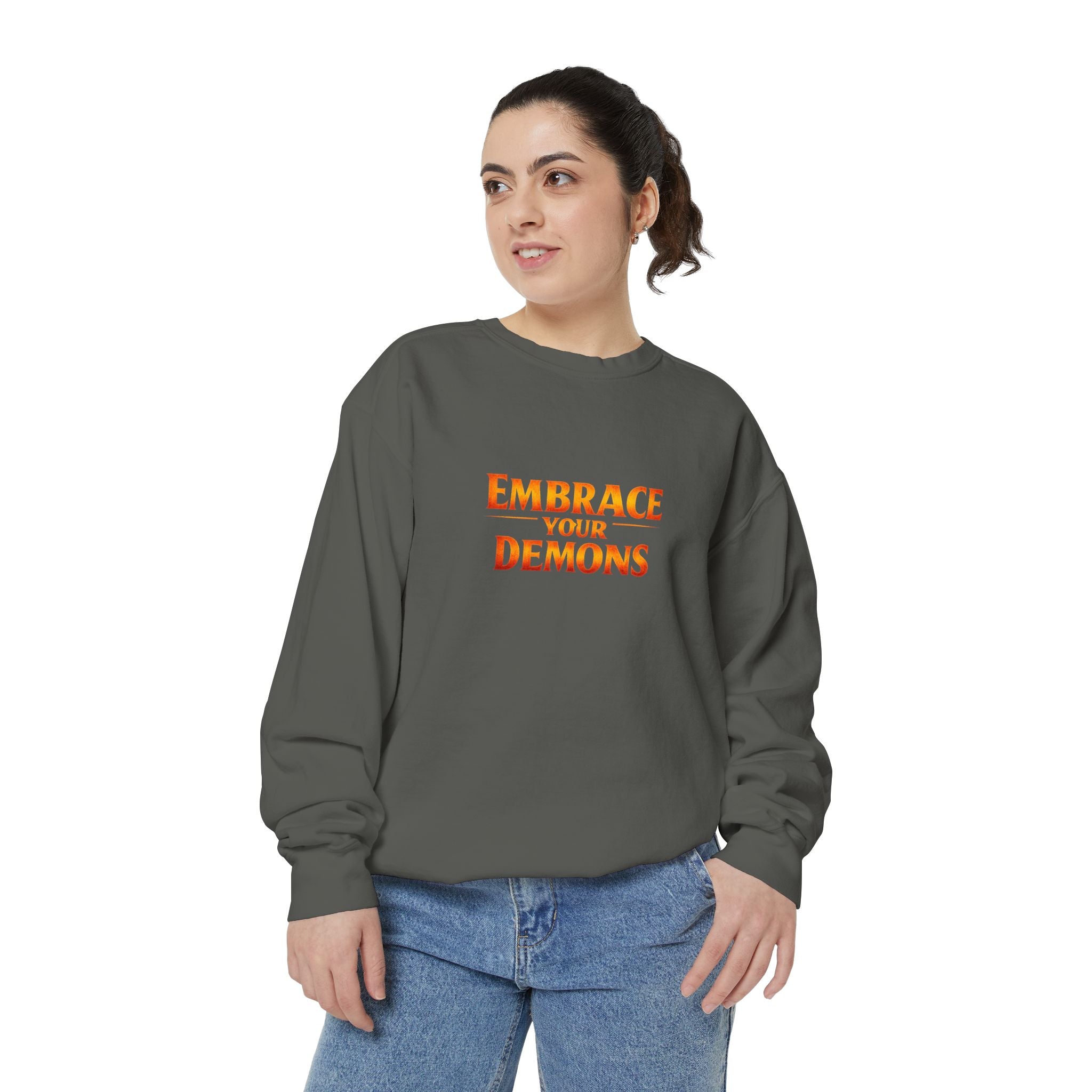 Embrace Your Demons Sweatshirt — Small Flame, Big Courage Graphic Crewneck
