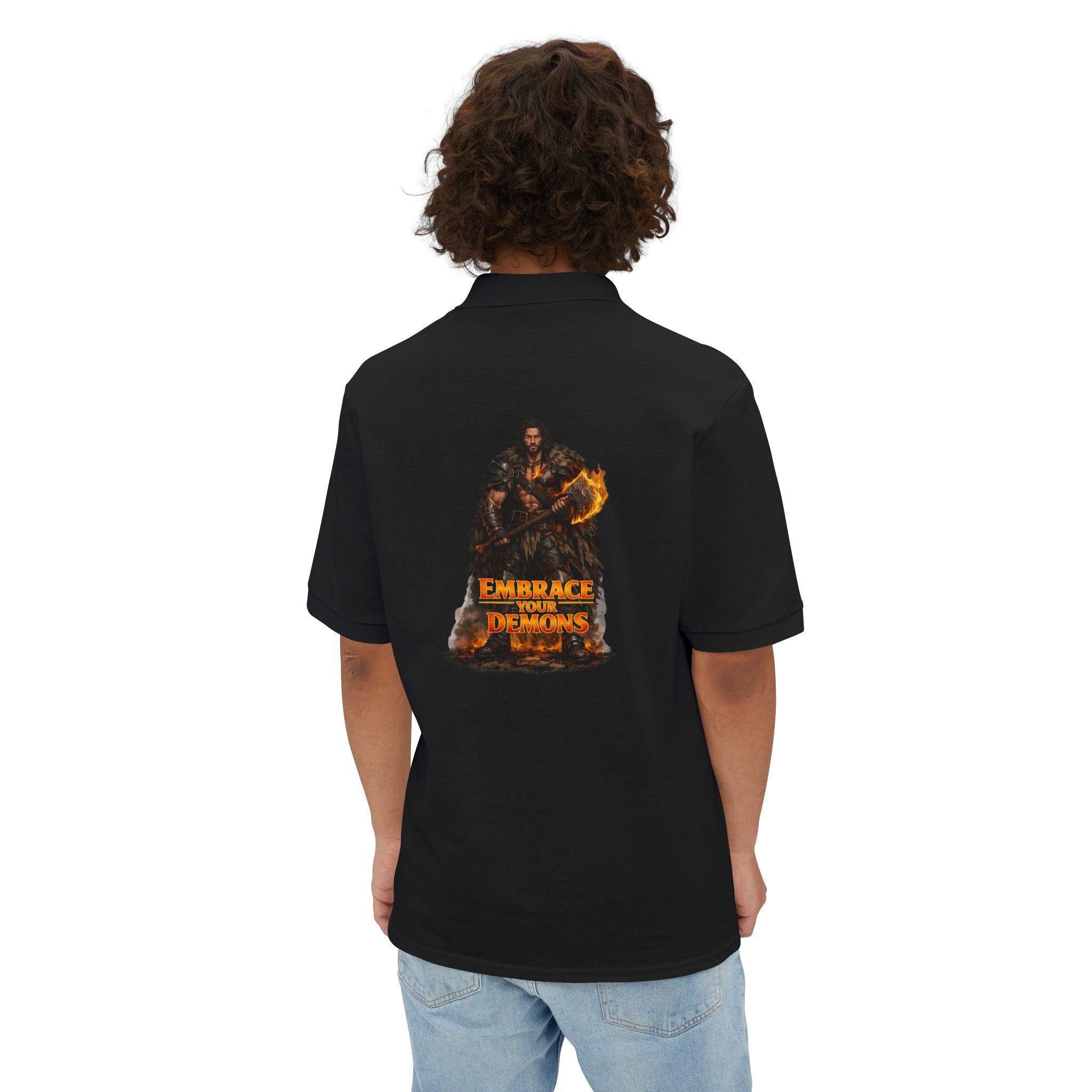 Men's Polo — 'Embrace The Demons' Graphic Chest & Back Print
