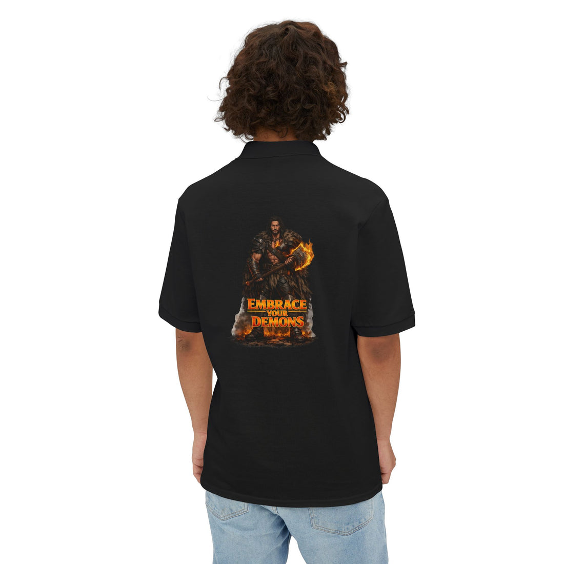 Men's Polo — 'Embrace The Demons' Graphic Chest & Back Print