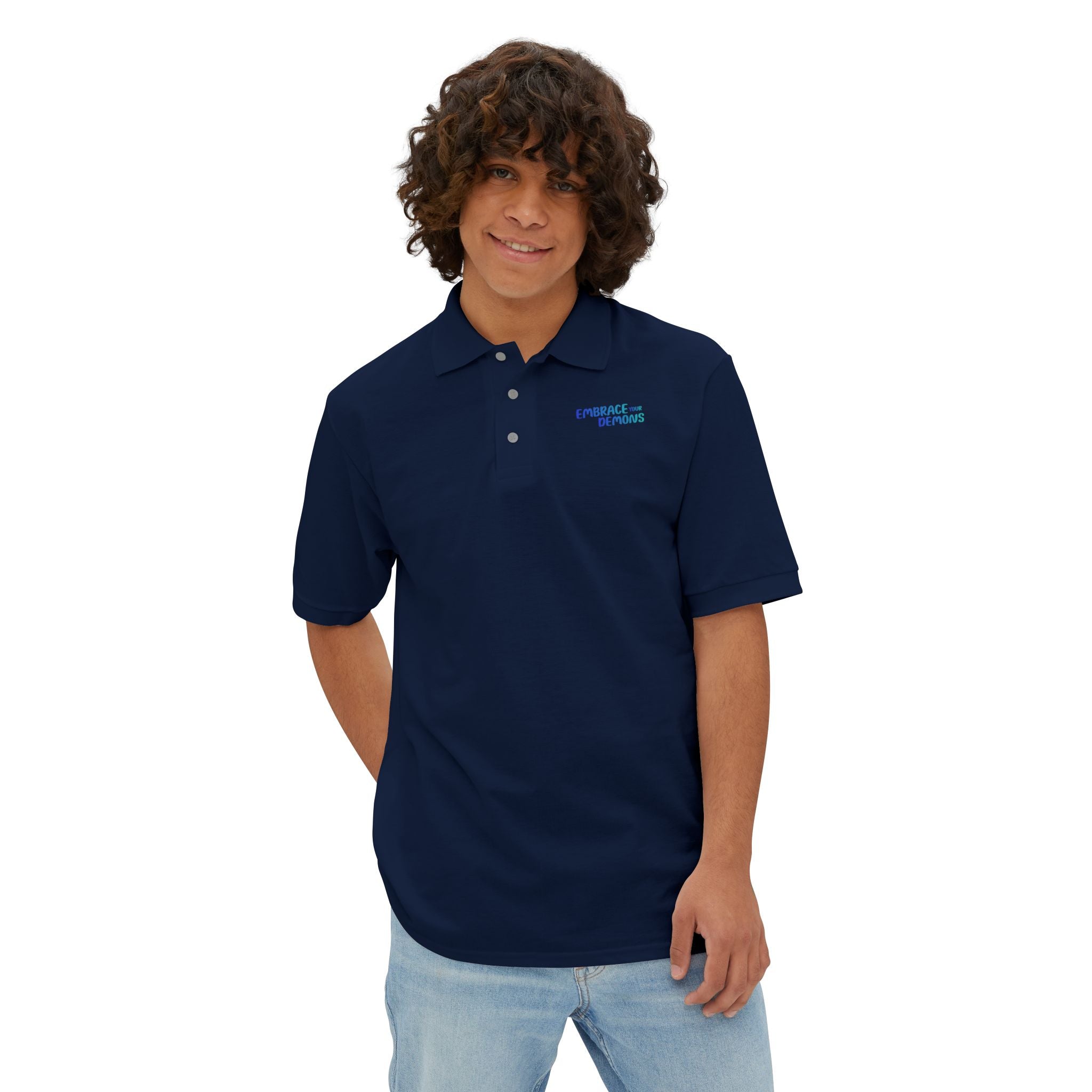 Men's Polo — 'Cold Heart, Warm Soul' Blue Cat Graphic