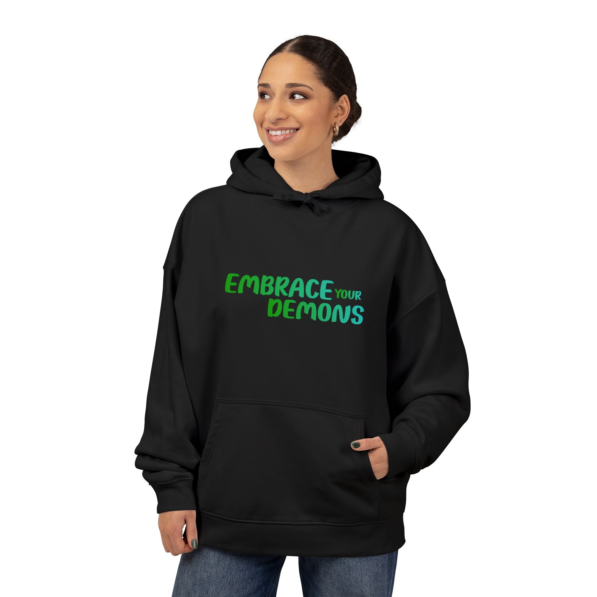 Embrace Your Demons Hoodie — Green Forest Creature Graphic Hoodie