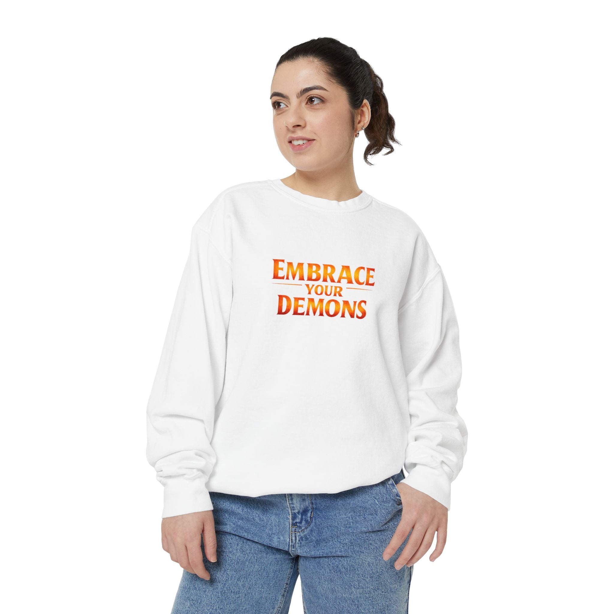 Embrace Your Demons Sweatshirt — Angel Warrior Graphic Crewneck