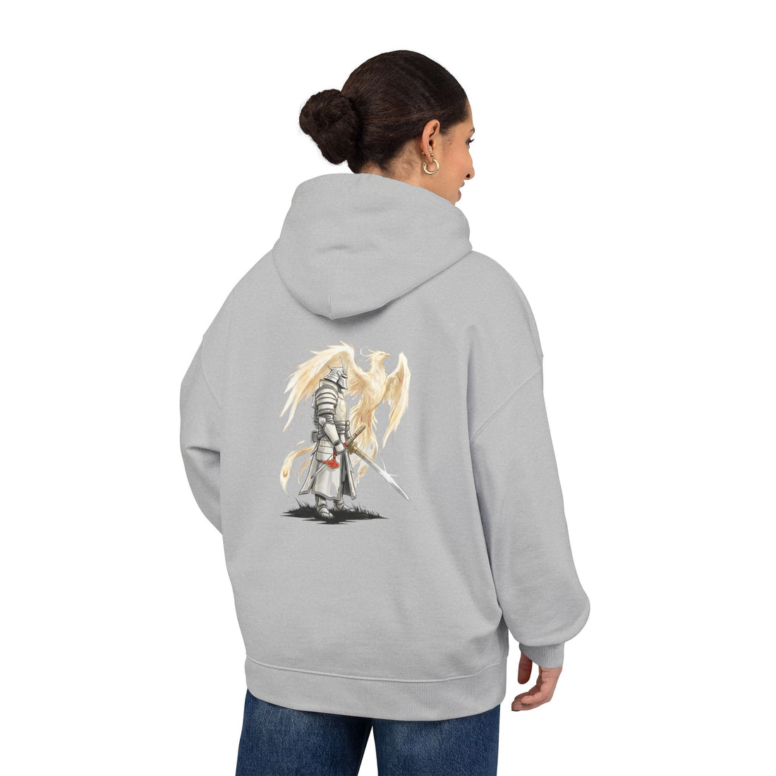 Angel Knight Hoodie — “I Am Forged by My Shadow” Graphic Pullover