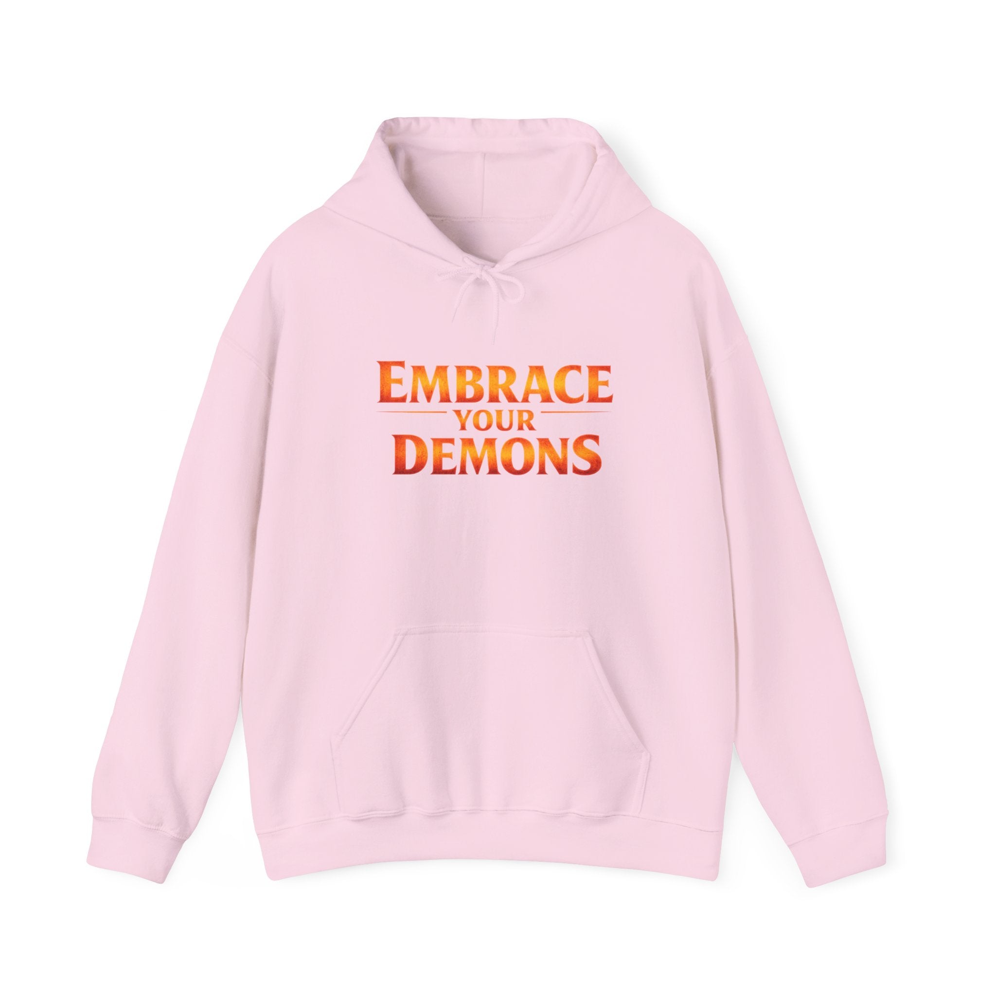 "Embrace Your Demons" Flame Hooded Sweatshirt (Small Flame, Big Courage)