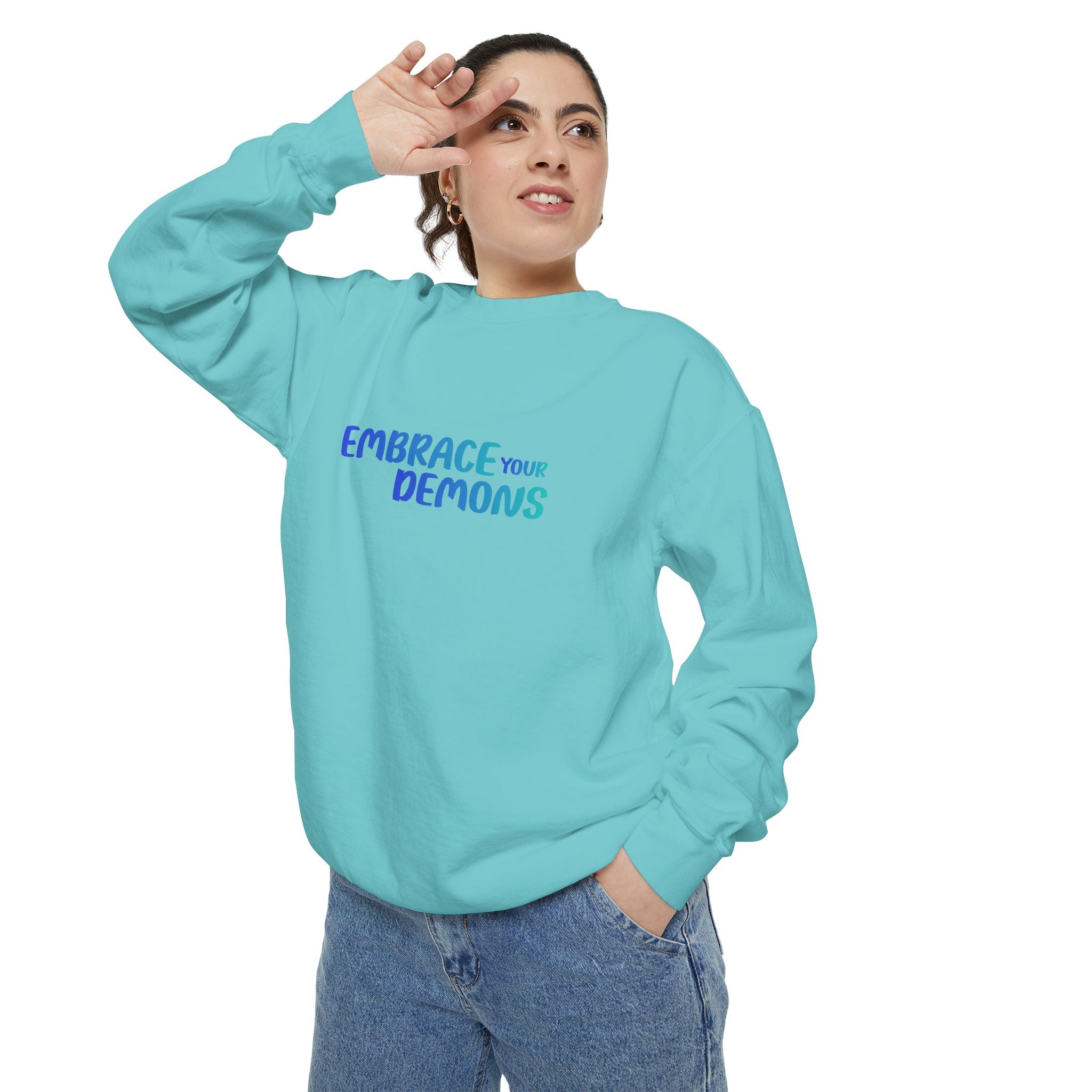 Embrace Your Demons Sweatshirt — "Cold Heart, Warm Soul" Cat Graphic Sweatshirt
