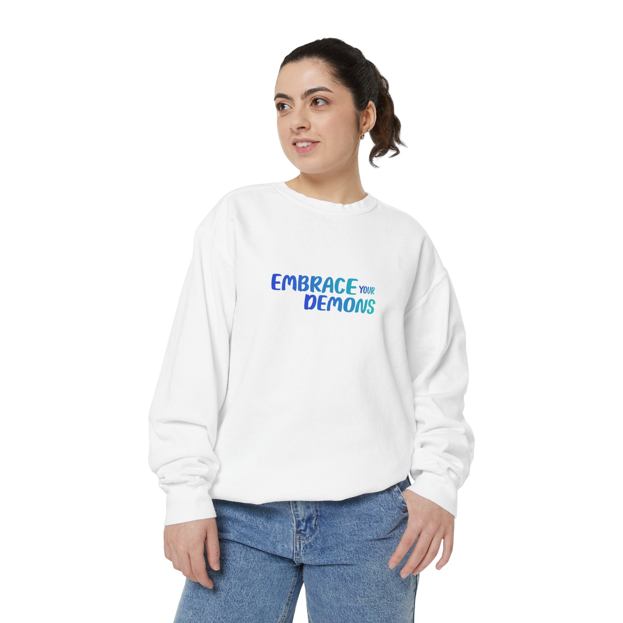 Embrace Your Demons Sweatshirt — "Cold Heart, Warm Soul" Cat Graphic Sweatshirt