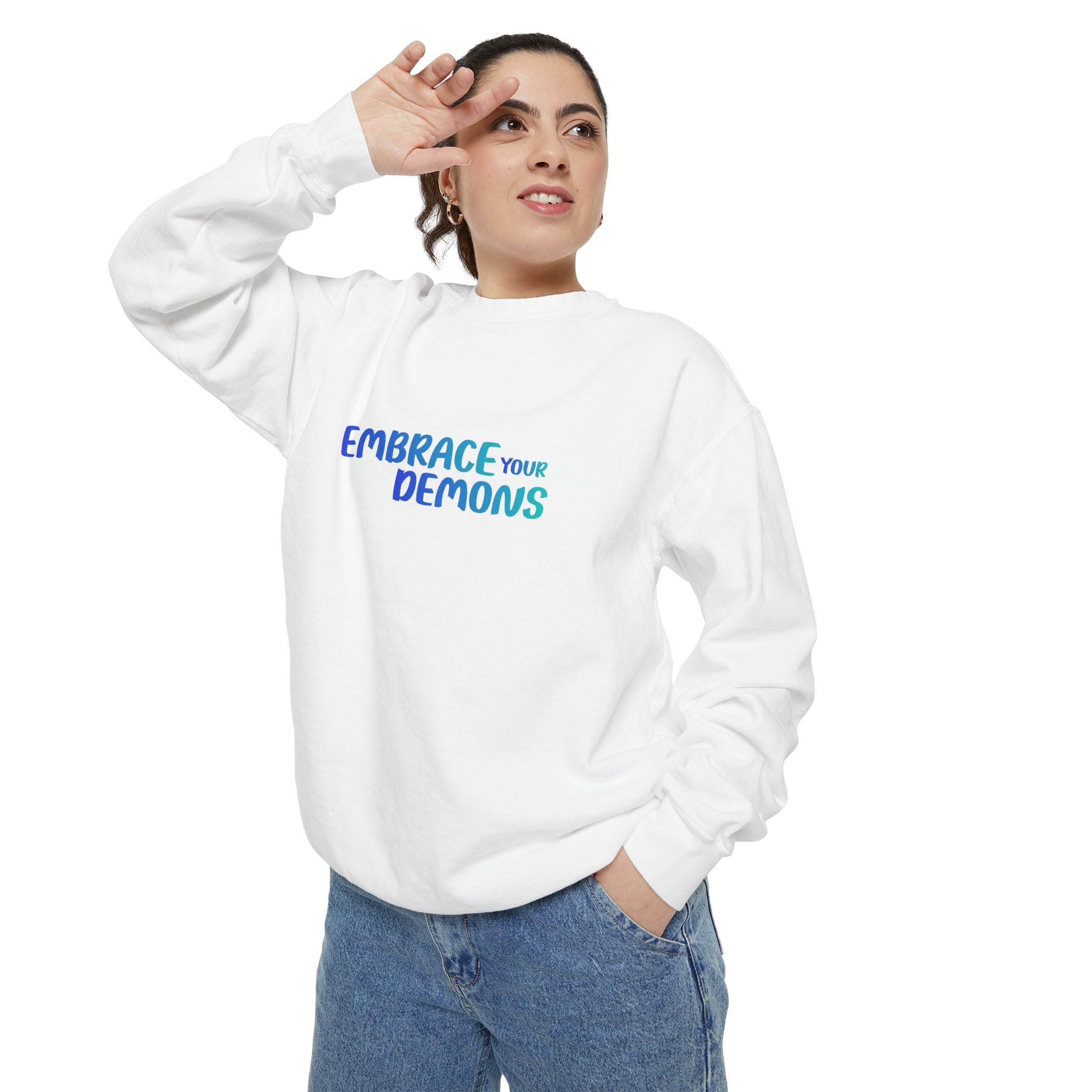 Embrace Your Demons Sweatshirt — "Cold Heart, Warm Soul" Cat Graphic Sweatshirt