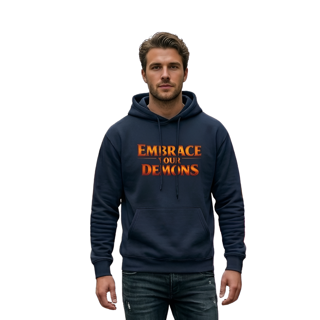 "Embrace Your Demons" Flame Hooded Sweatshirt (Small Flame, Big Courage)