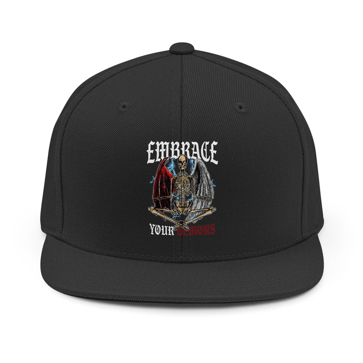 Embrace Your Demons Snapback Hat — Gothic Skull Wings Embroidered Cap - EMBRACE YOUR DEMONS