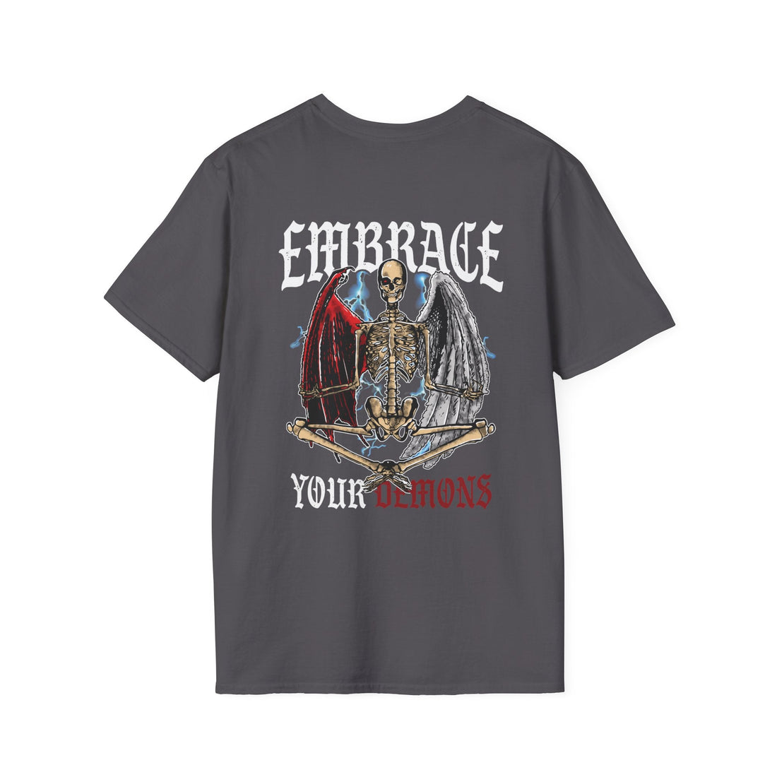 Embrace Your Demons T-Shirt — Gothic Angel & Demon Skeleton Graphic - EMBRACE YOUR DEMONS